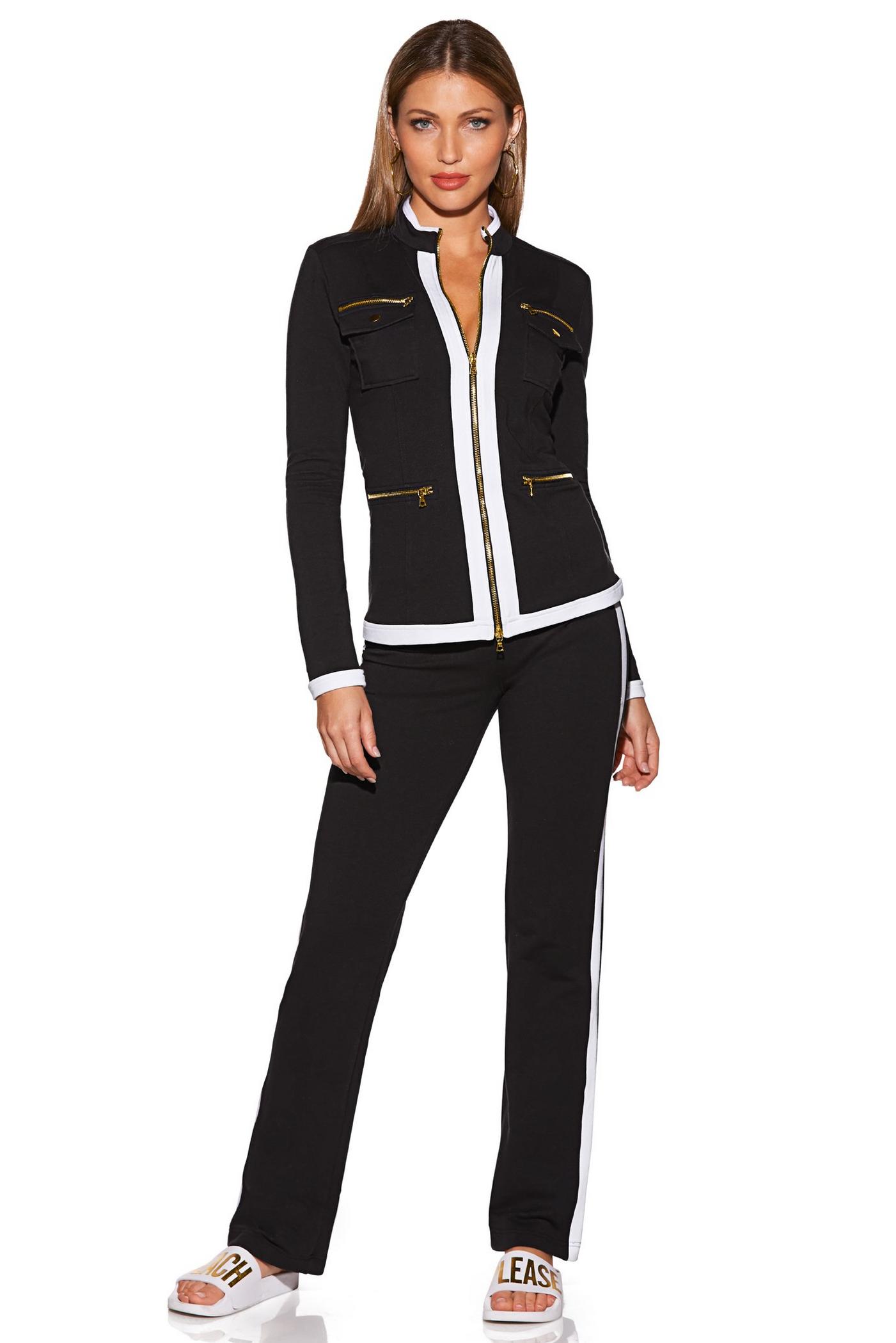 L L Lボストン Chic Zippered Sport Coordinate Set - Black / White | Boston