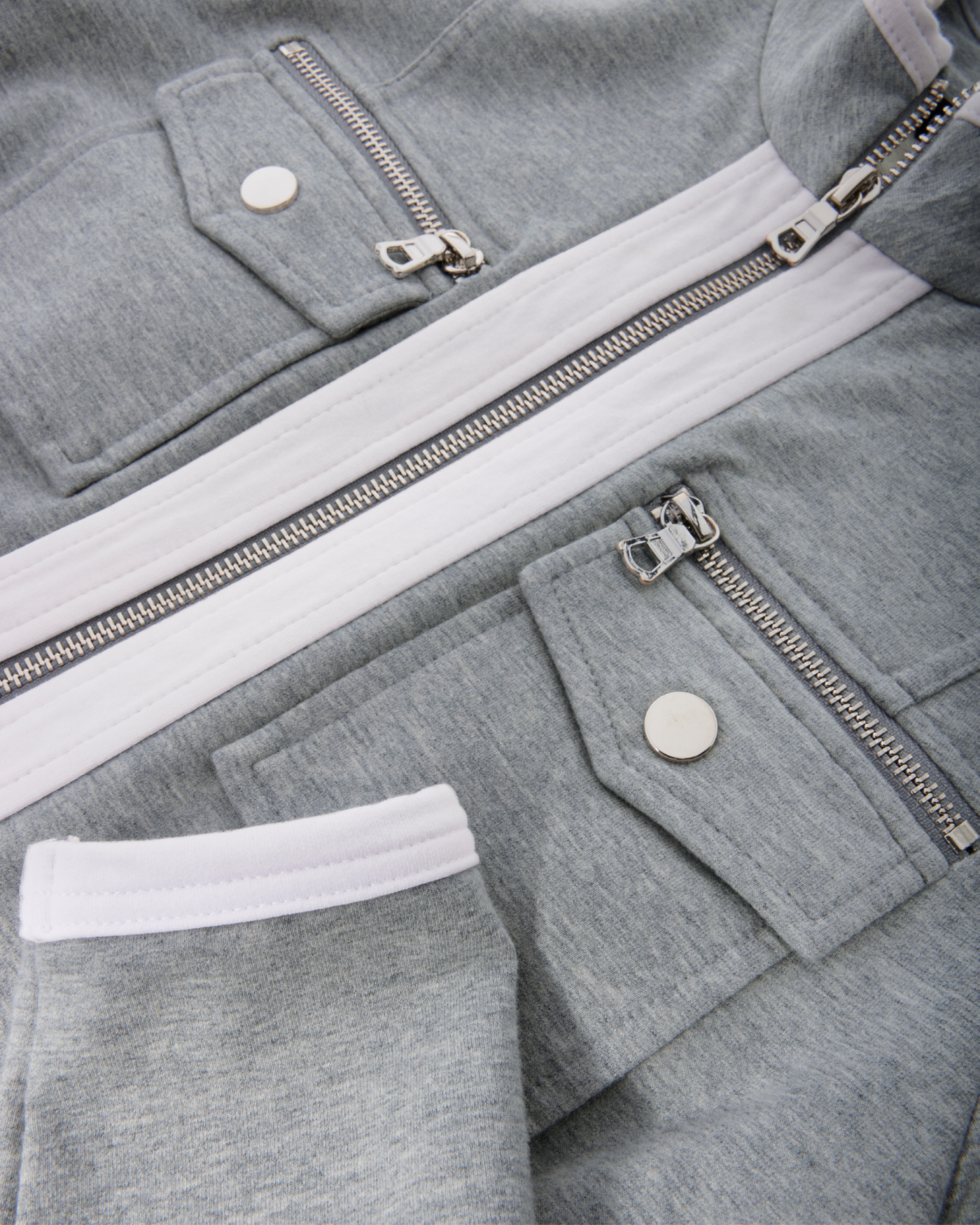 Chic Zippered Sport Coordinate Set Heather Gray/White