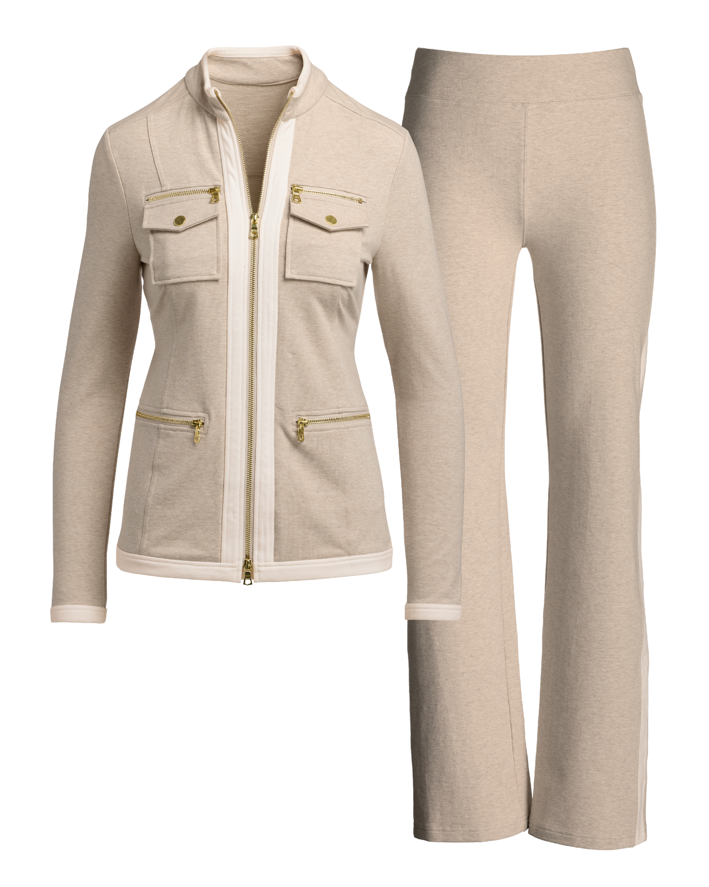 Chic Zippered Sport Coordinate Set Heathered Oatmeal