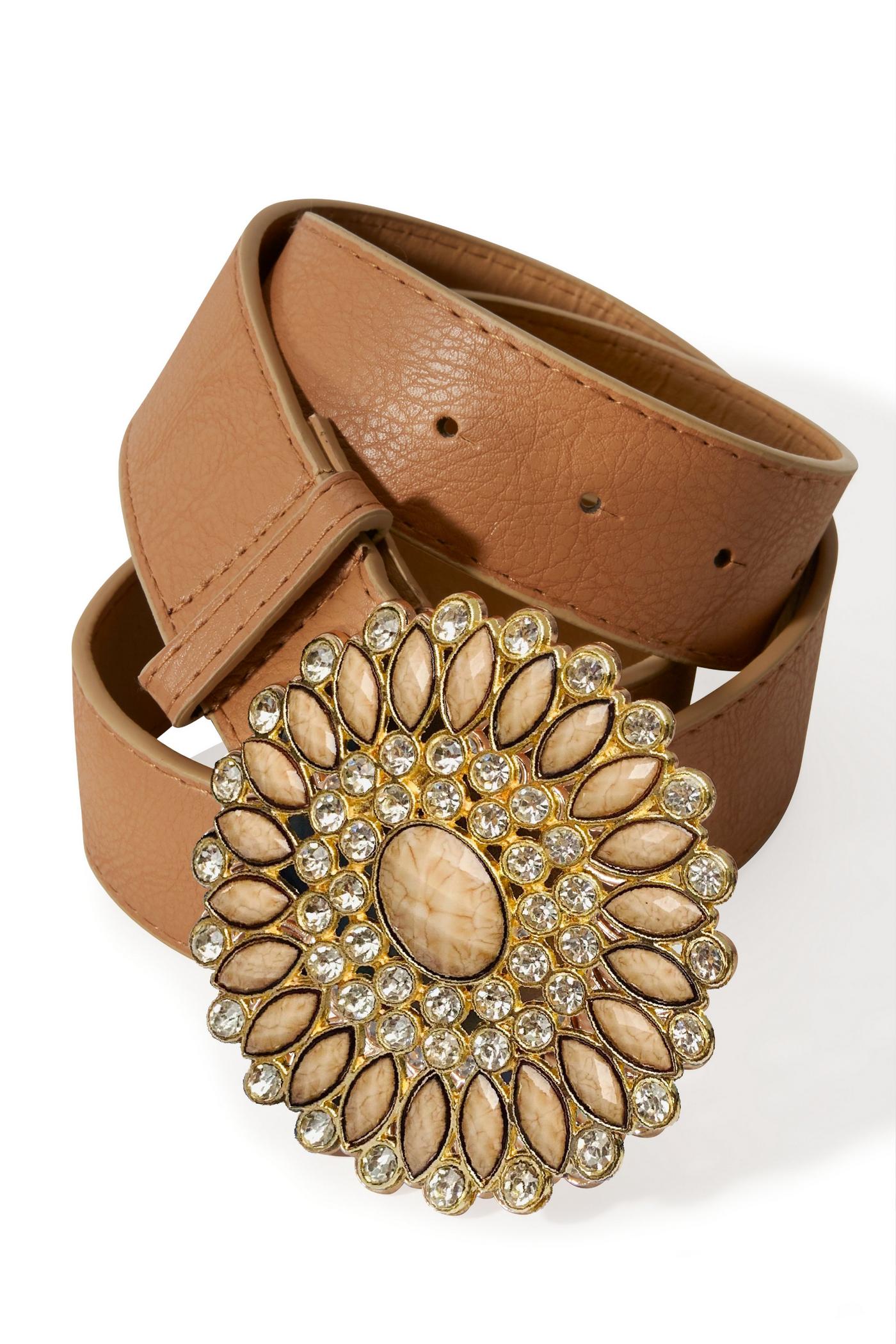 Embellished Tan Belt Arch Suede Crystal Embellished Belt in Brown Suede Acorn  main image 3