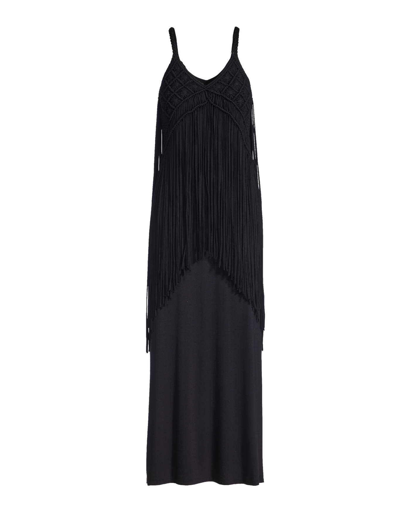 Boho Fringe Maxi Dress Black