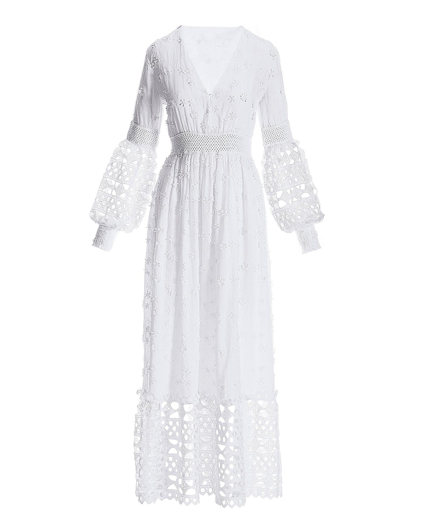 BOSTON top PROPER Mixed Media Lace Overlay MAXI Dress, WHITE, Women's Size S, NWT