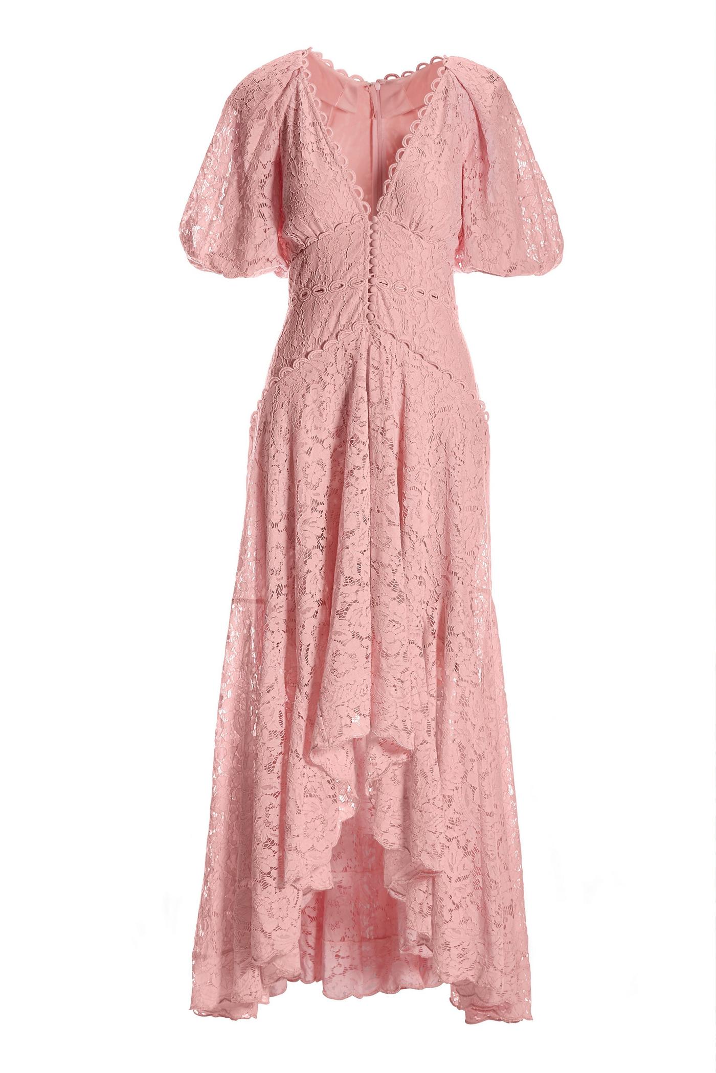 Puff Sleeve Lace High Low Dress - Candy Pink | Boston Proper