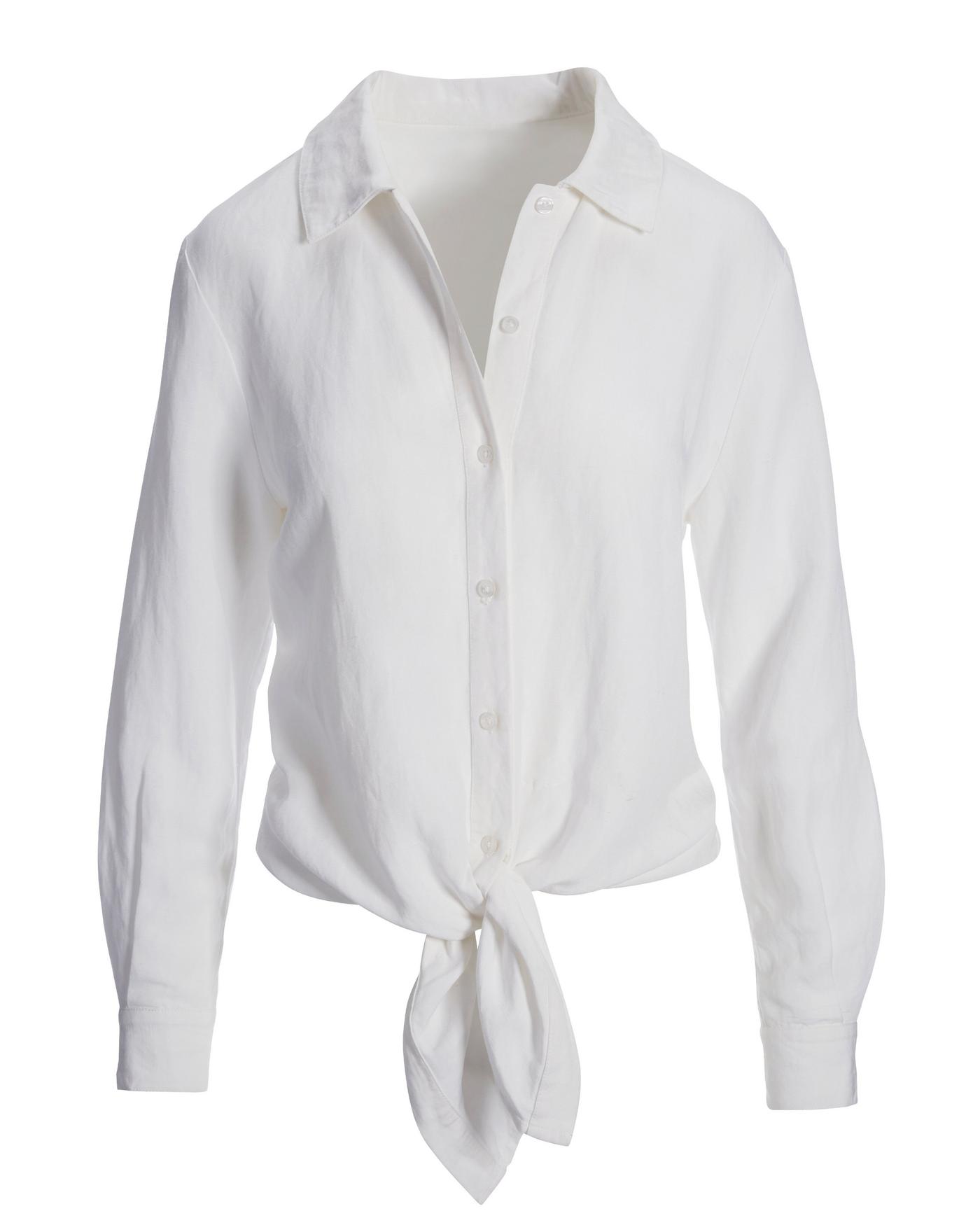 Linen Blouse with Tie Up Sleeves in White Linen Blouse with Tie Up Sleeves in White