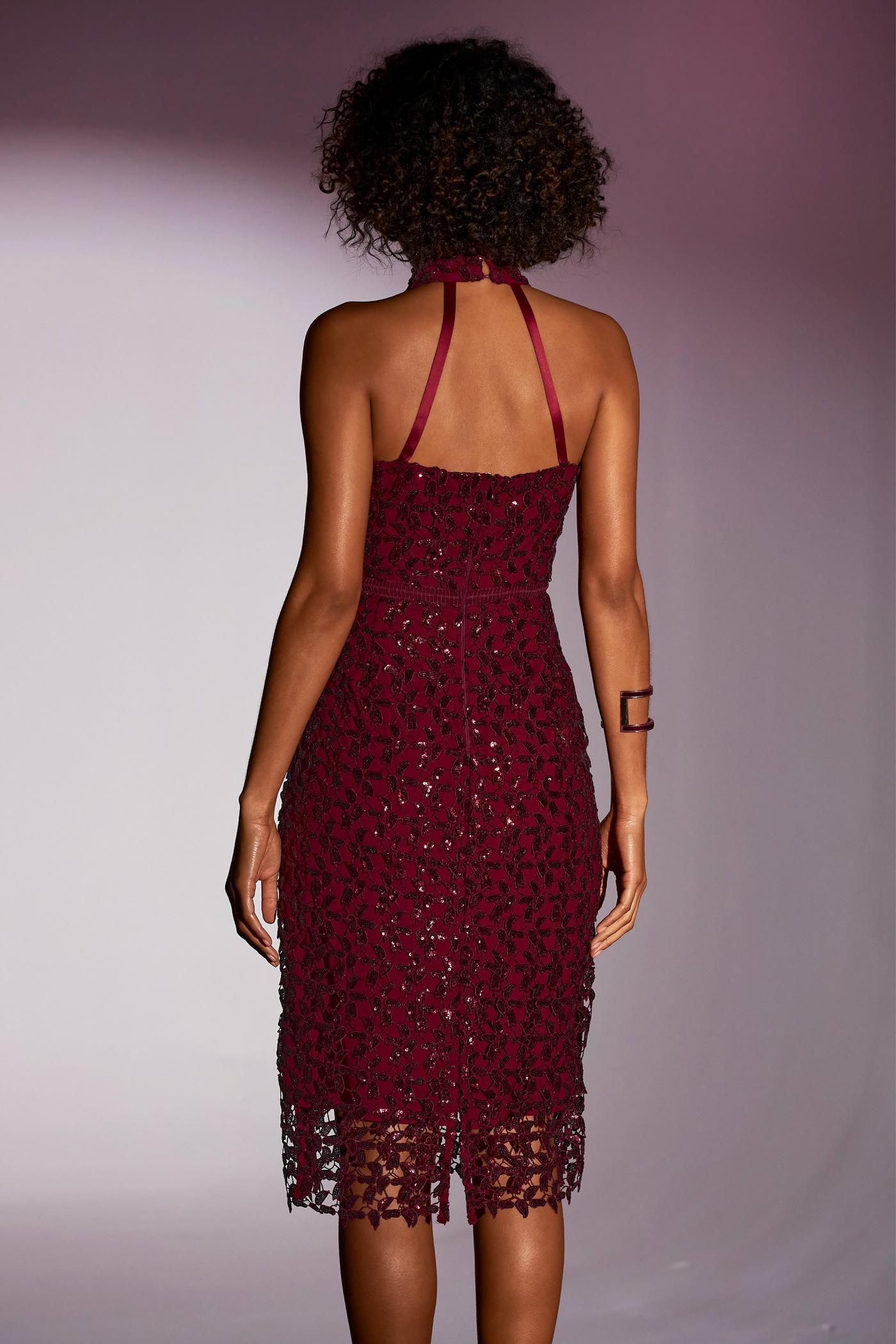 Sequin Lace High Mock Neck Sheath Dress - French Kiss | Boston Proper