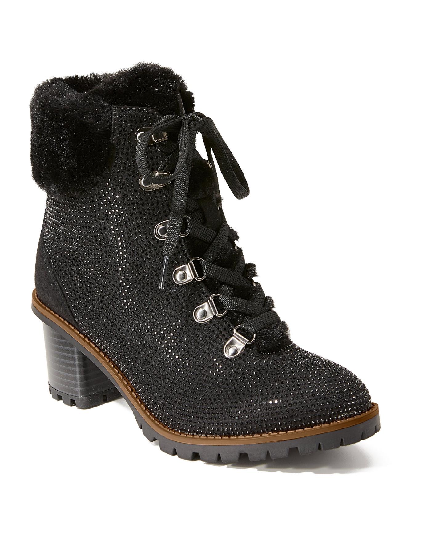 Faux-Fur Embellished Heeled Bootie - Black | Boston Proper display picture 1