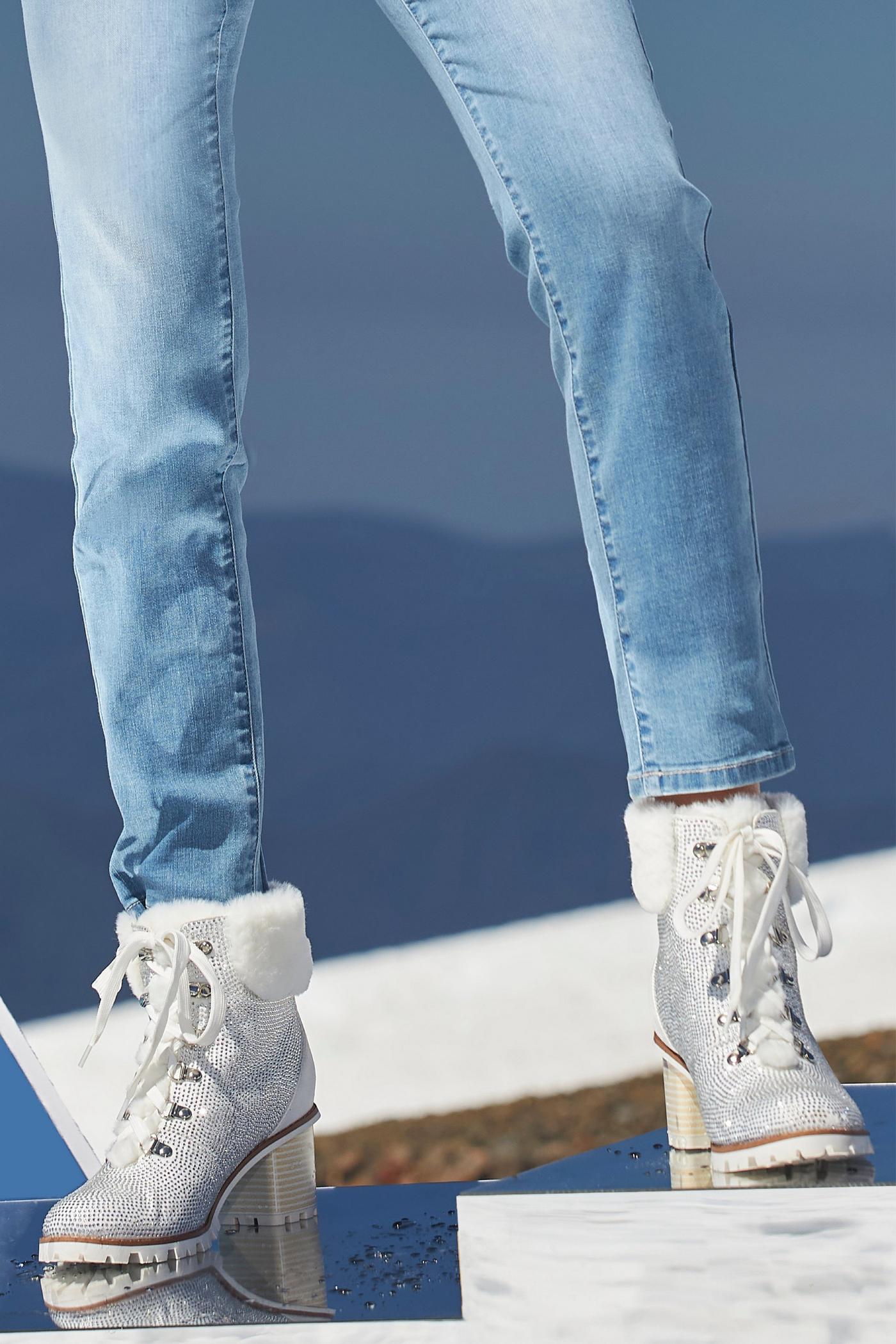 Faux-Fur Embellished Heeled Bootie - White | Boston Proper