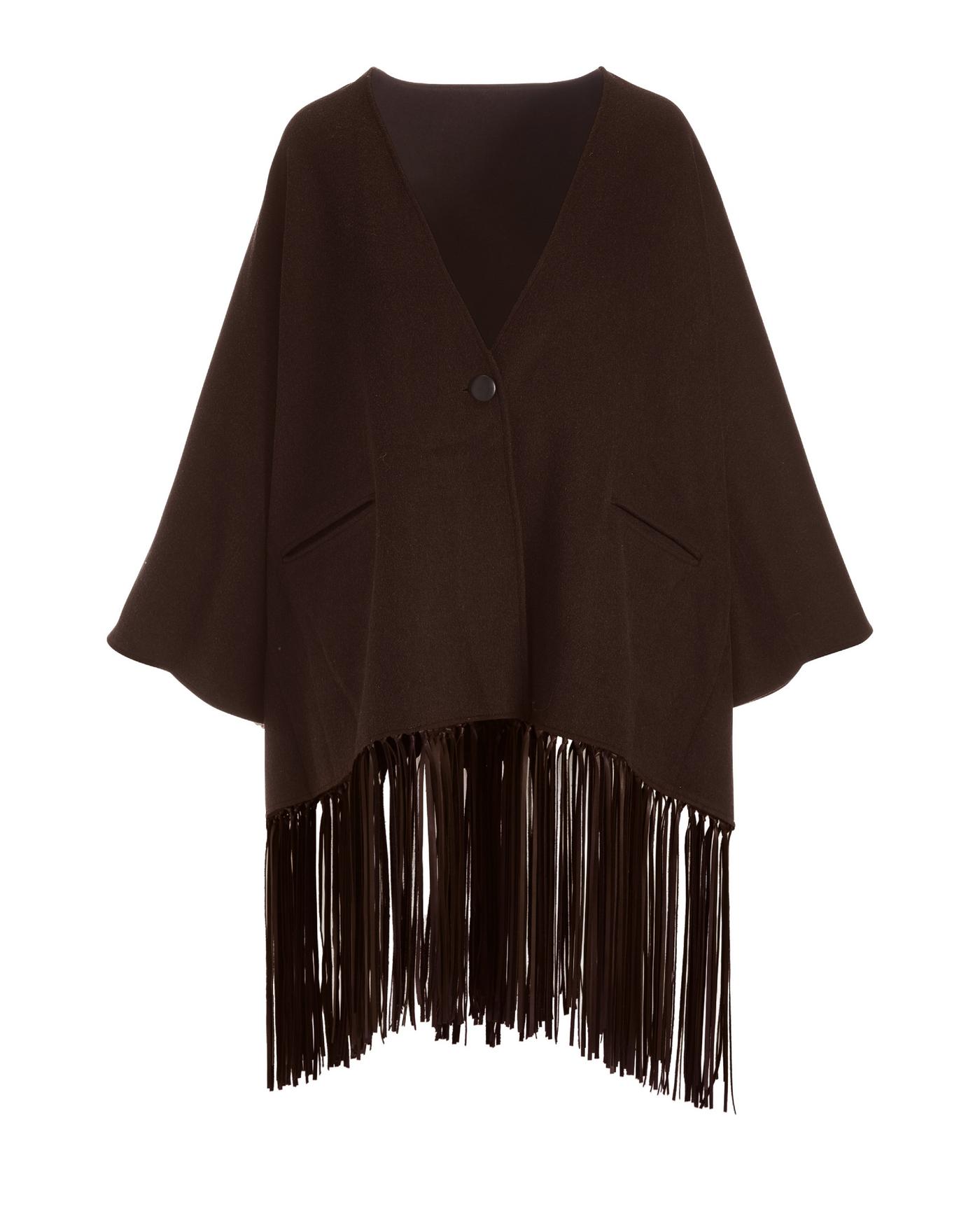 Wool Leather Fringe Cape - Safari Brown | Boston Proper