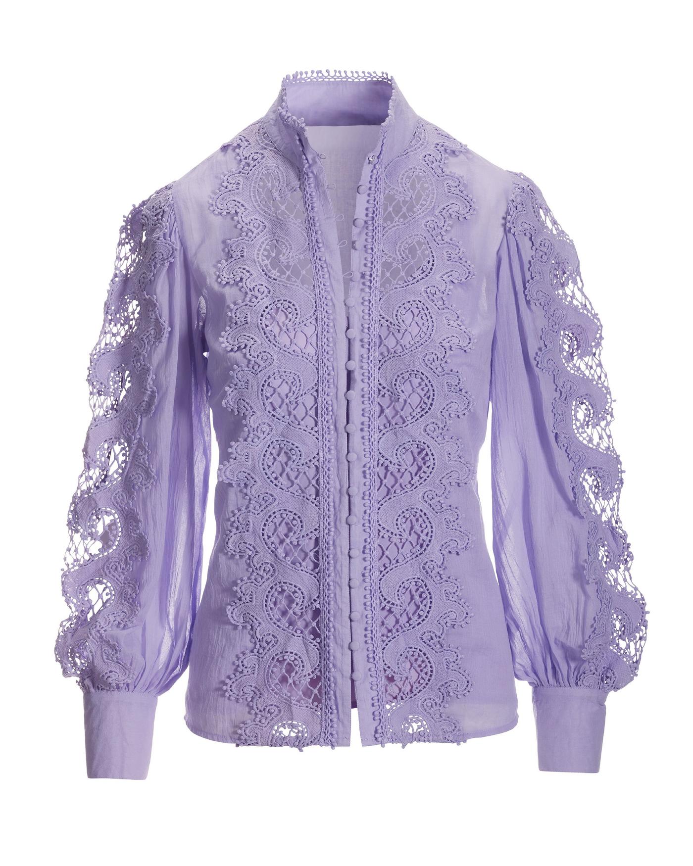 Lace Inset Drama Sleeve Shirt - Lavender | Boston Proper