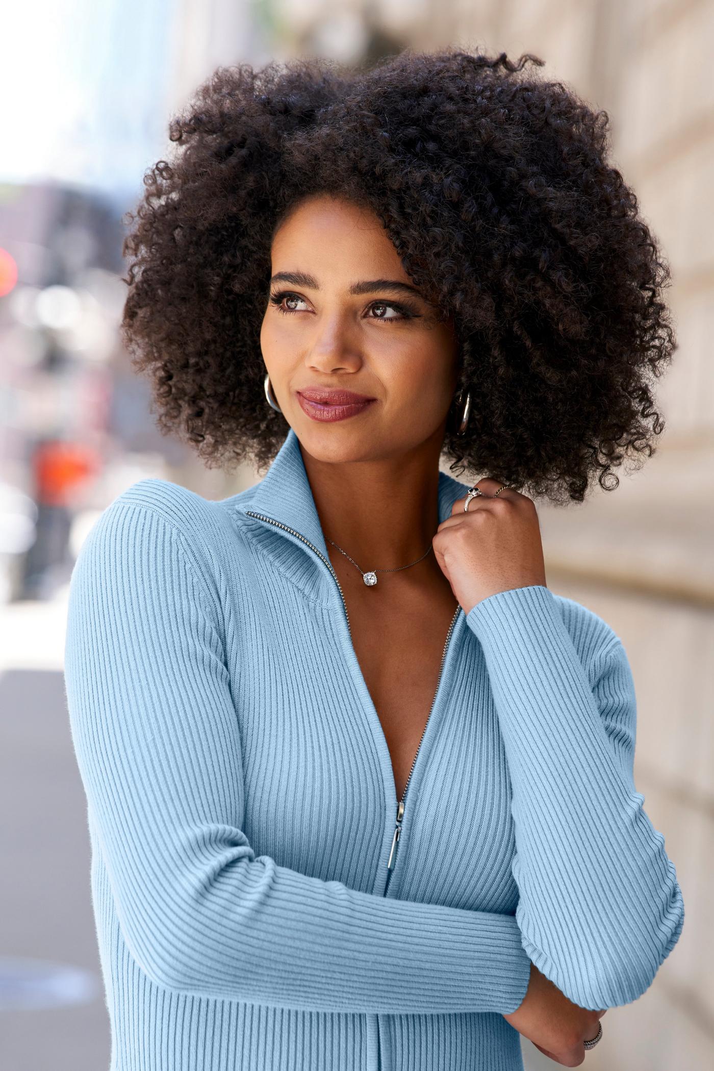 Ribbed Full Zip Cardigan - Airy Blue | Boston Proper