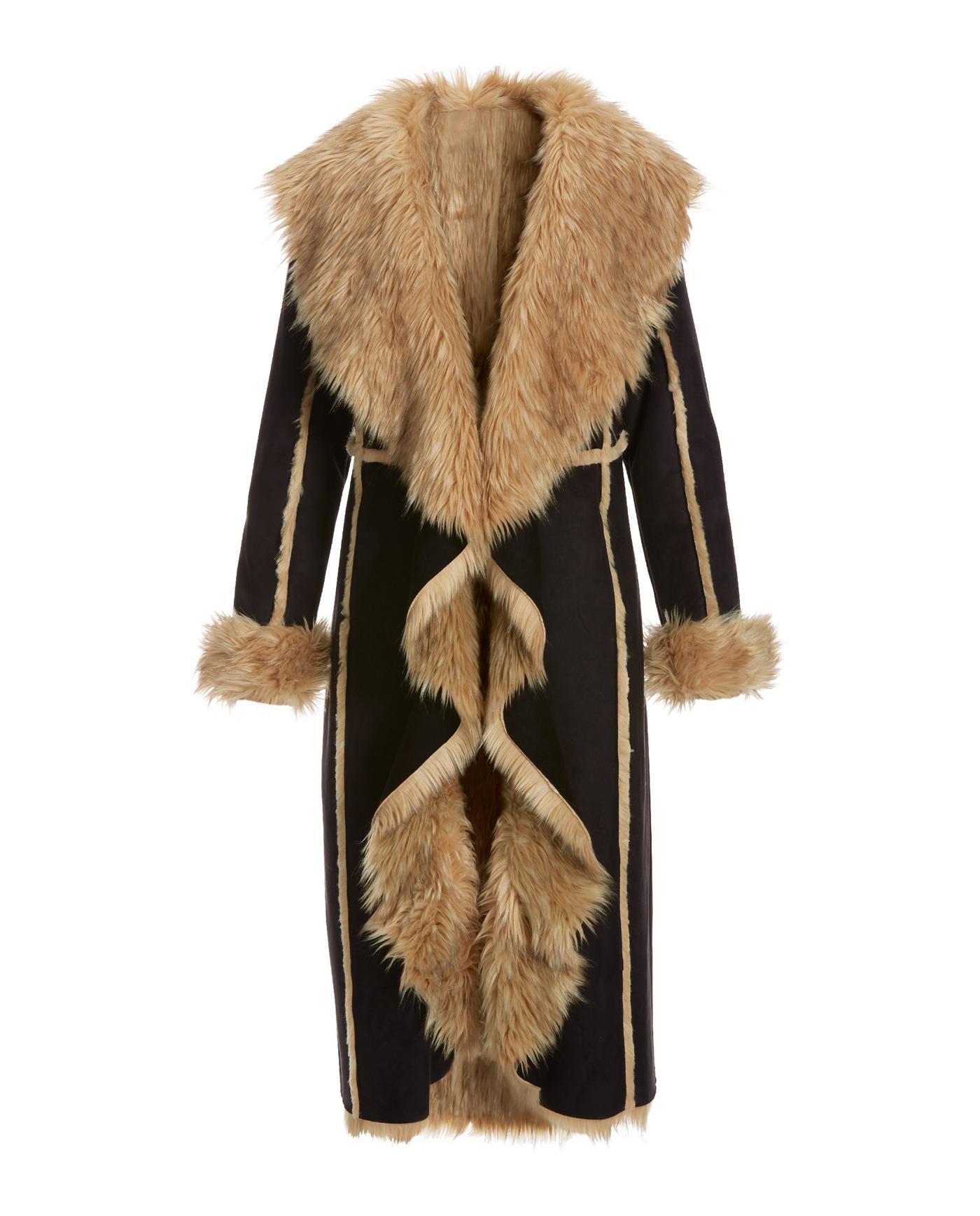 Faux-Fur Cascading Coat - Black/Brown | Boston Proper