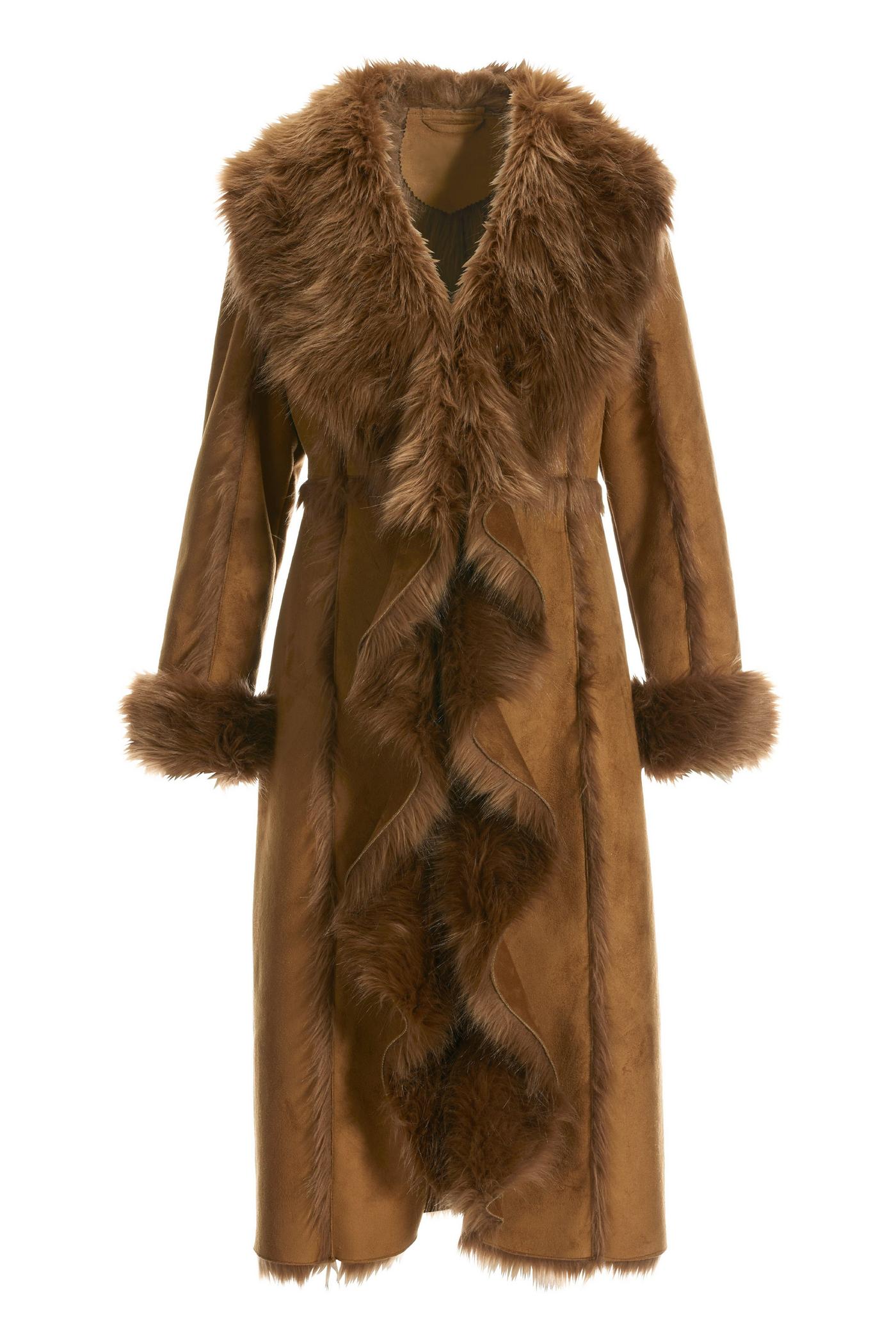 Faux-Fur Cascading Coat - Tobacco | Boston Proper