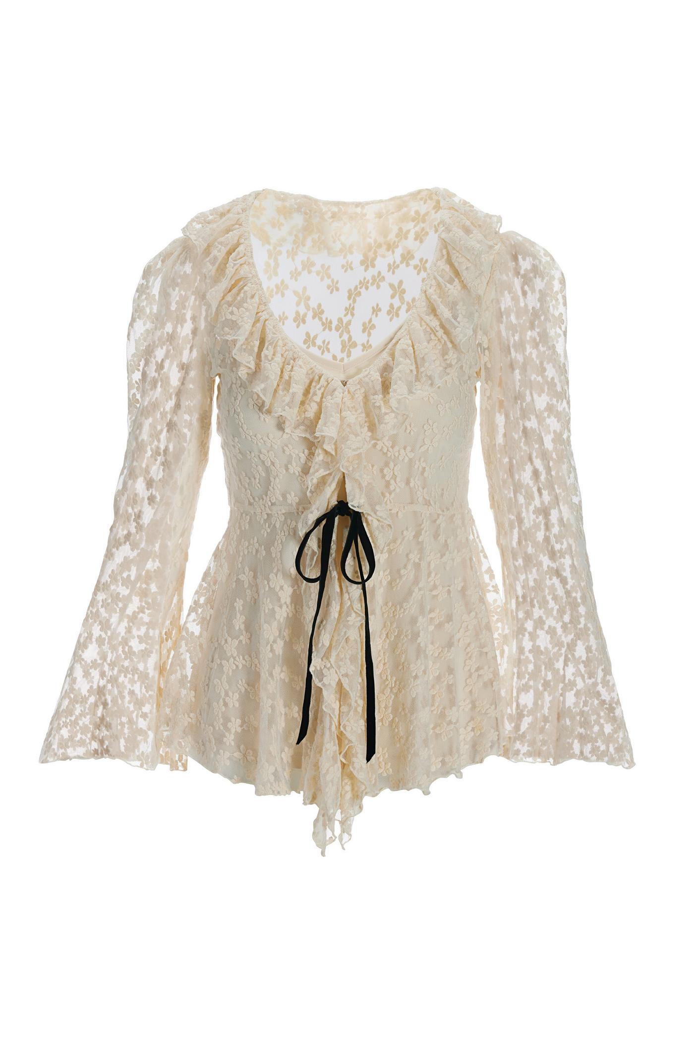 Lace Knit Ruffle Tunic Top Off - White | Boston Proper Lace Knit Ruffle Tunic Top Off - White | Boston Proper