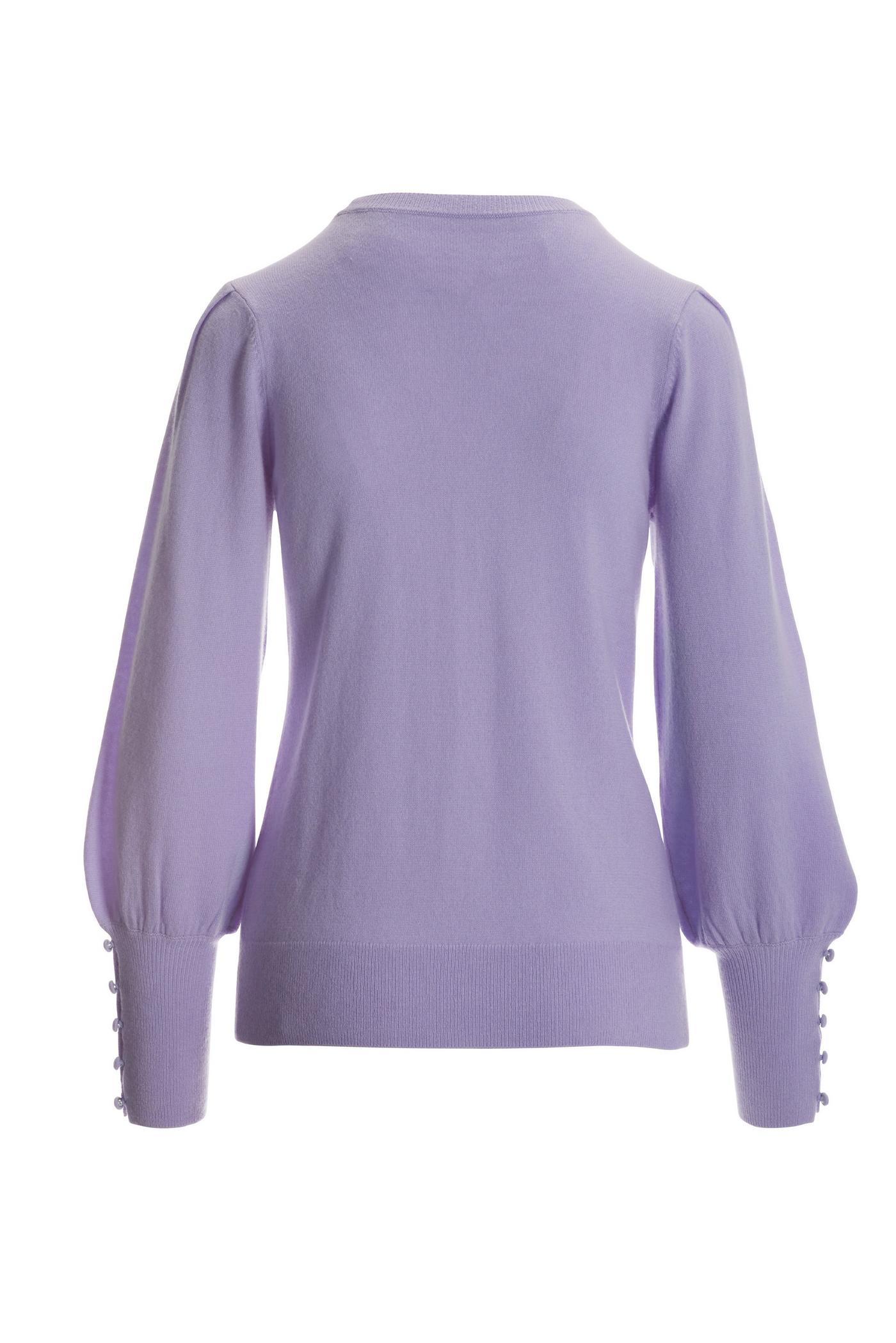 Cashmere Button-Cuff Puff-Sleeve Sweater Lavender