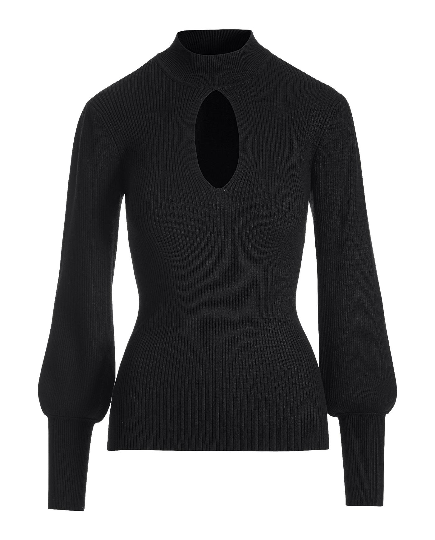 Ribbed Mock Neck Keyhole Sweater Black Boston Proper