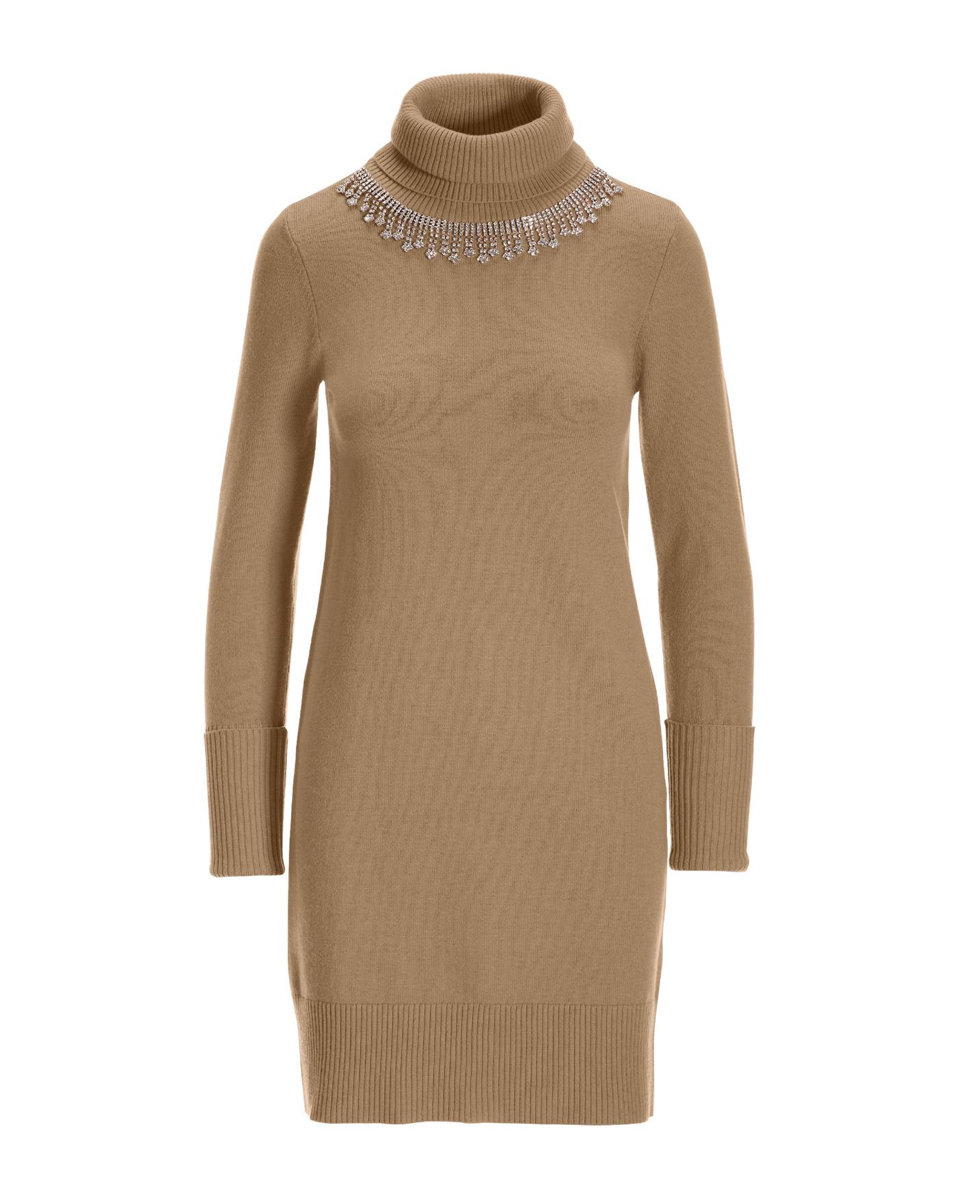 Rhinestone Embellished Turtleneck Sweater Dress - Iced Coffee | Boston  Proper