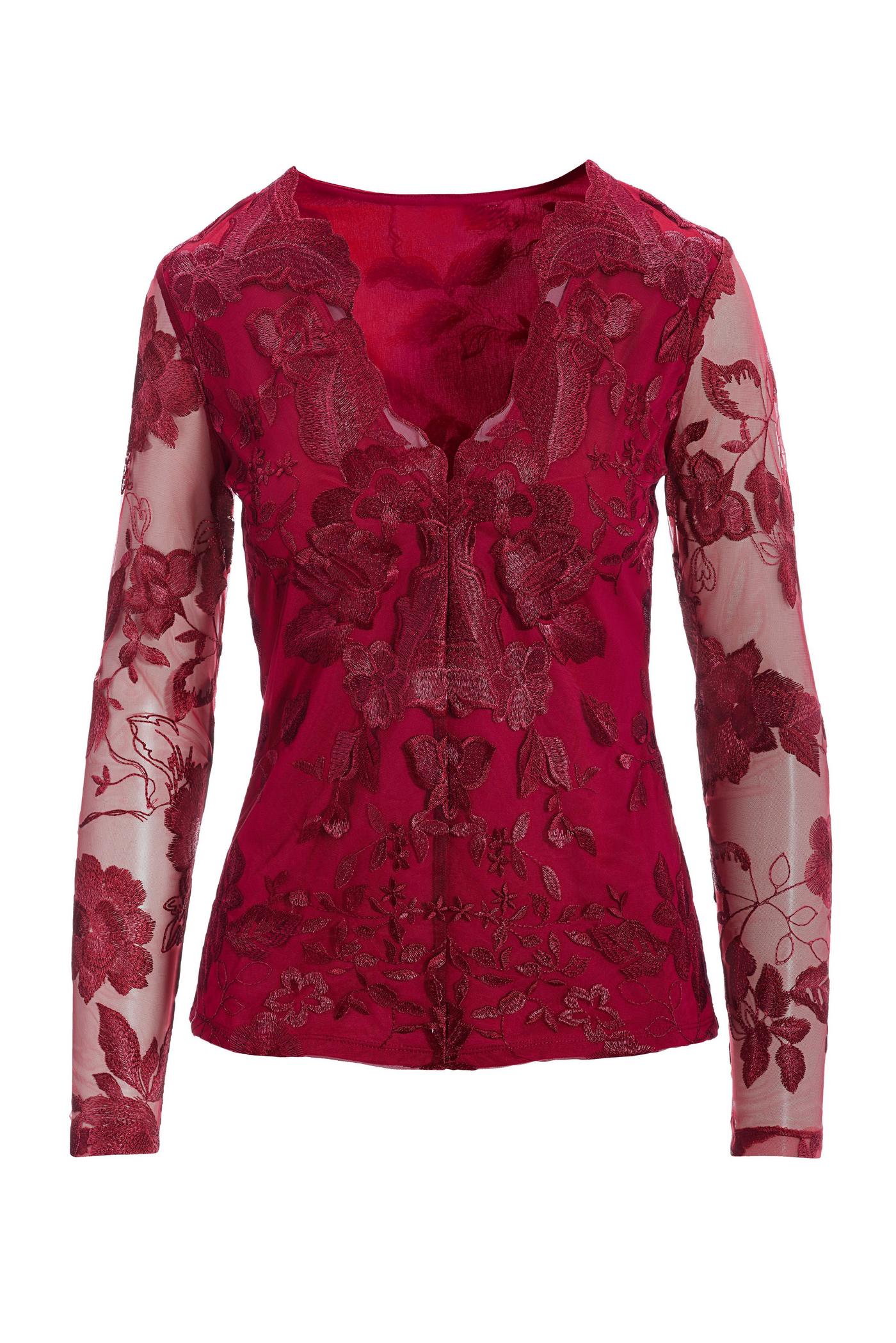 トップス Riu Embroidery lace tops Scalloped Embroidered Lace Illusion Top - Red | Boston Proper