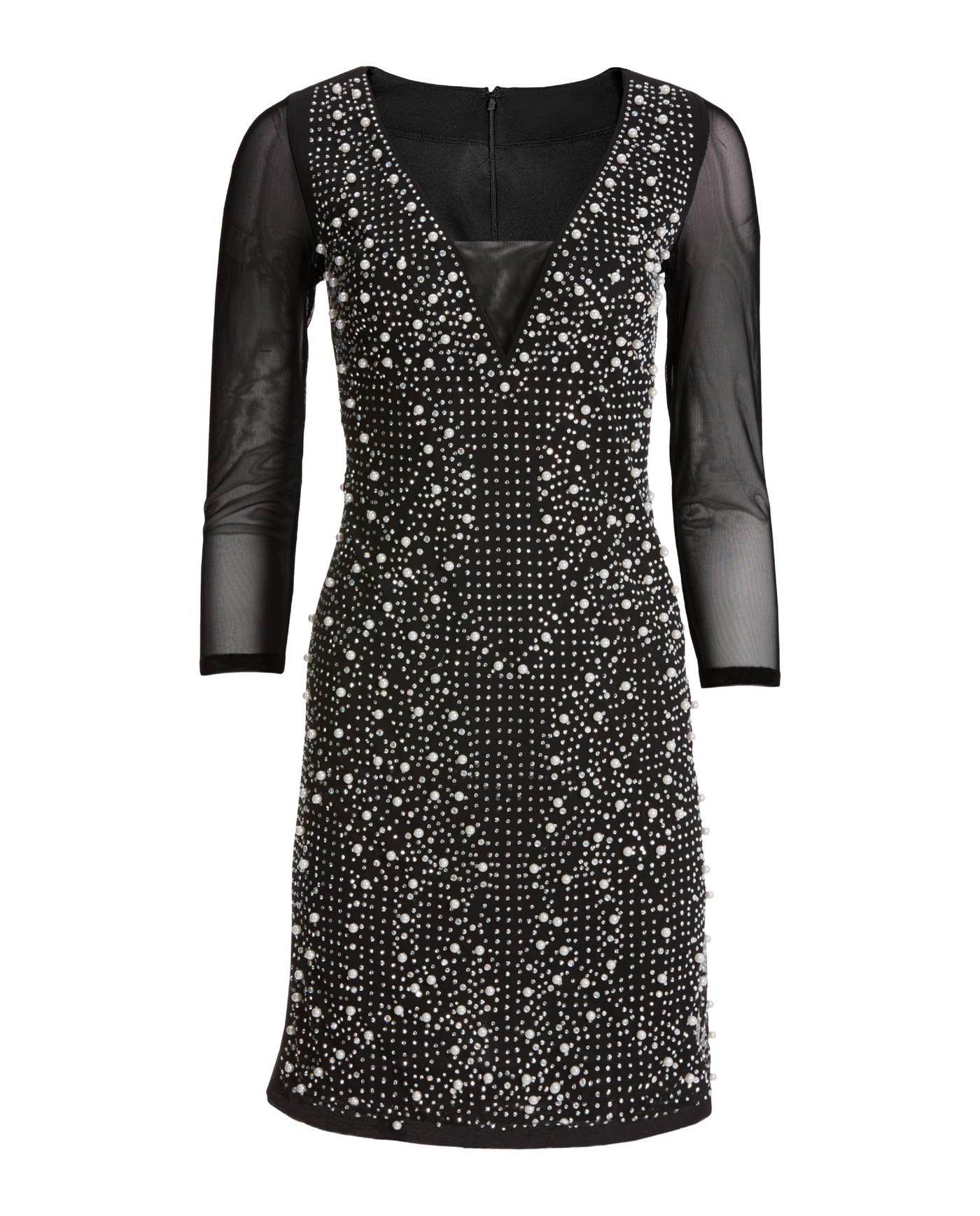 Mesh And Pearl Embellished Dress - White/Black | Boston Proper