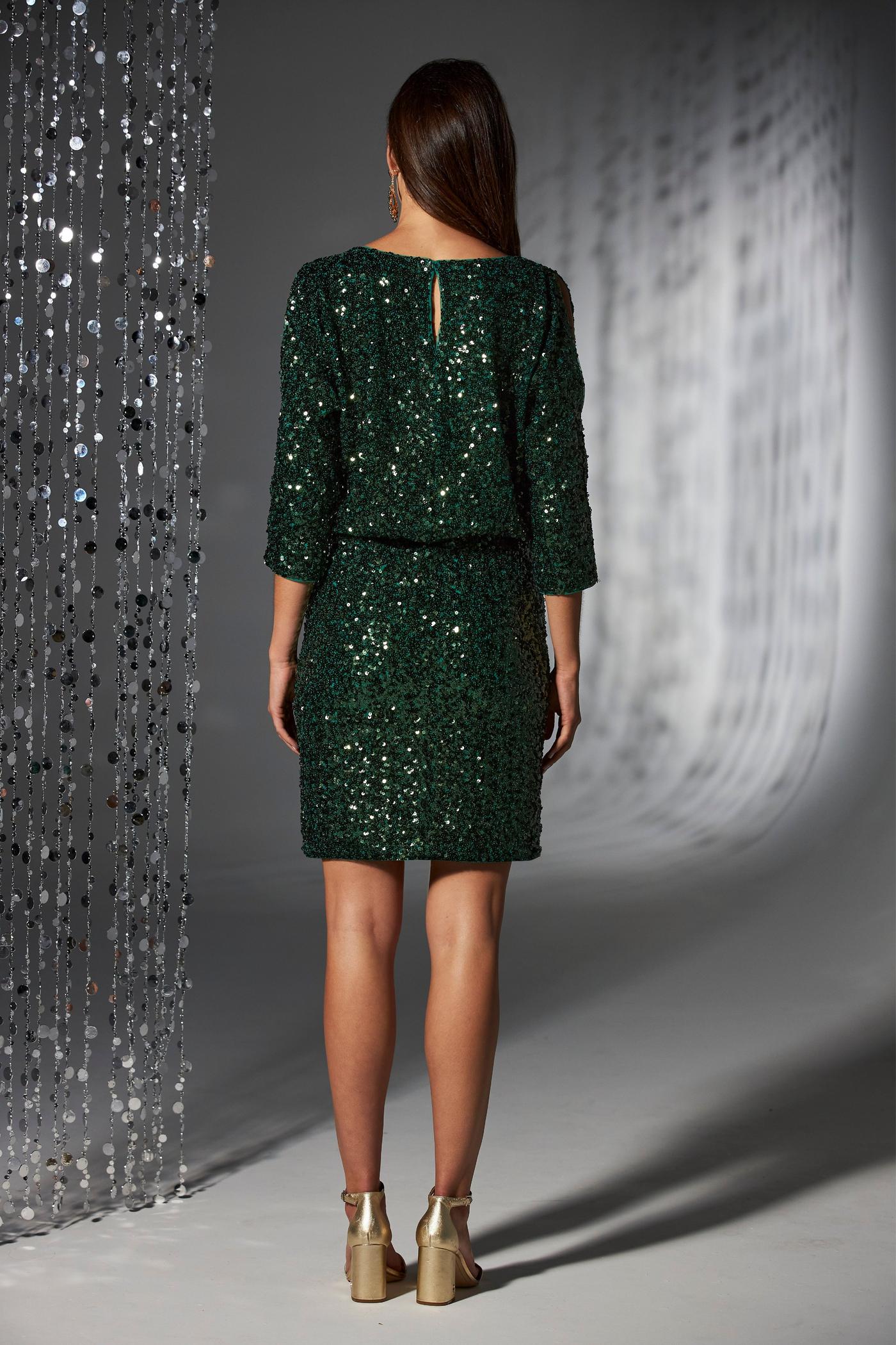 green sequin blazer dress Dark Emerald V Neckline Prom Dress With Stretch Fabric And Corset Back main image 0