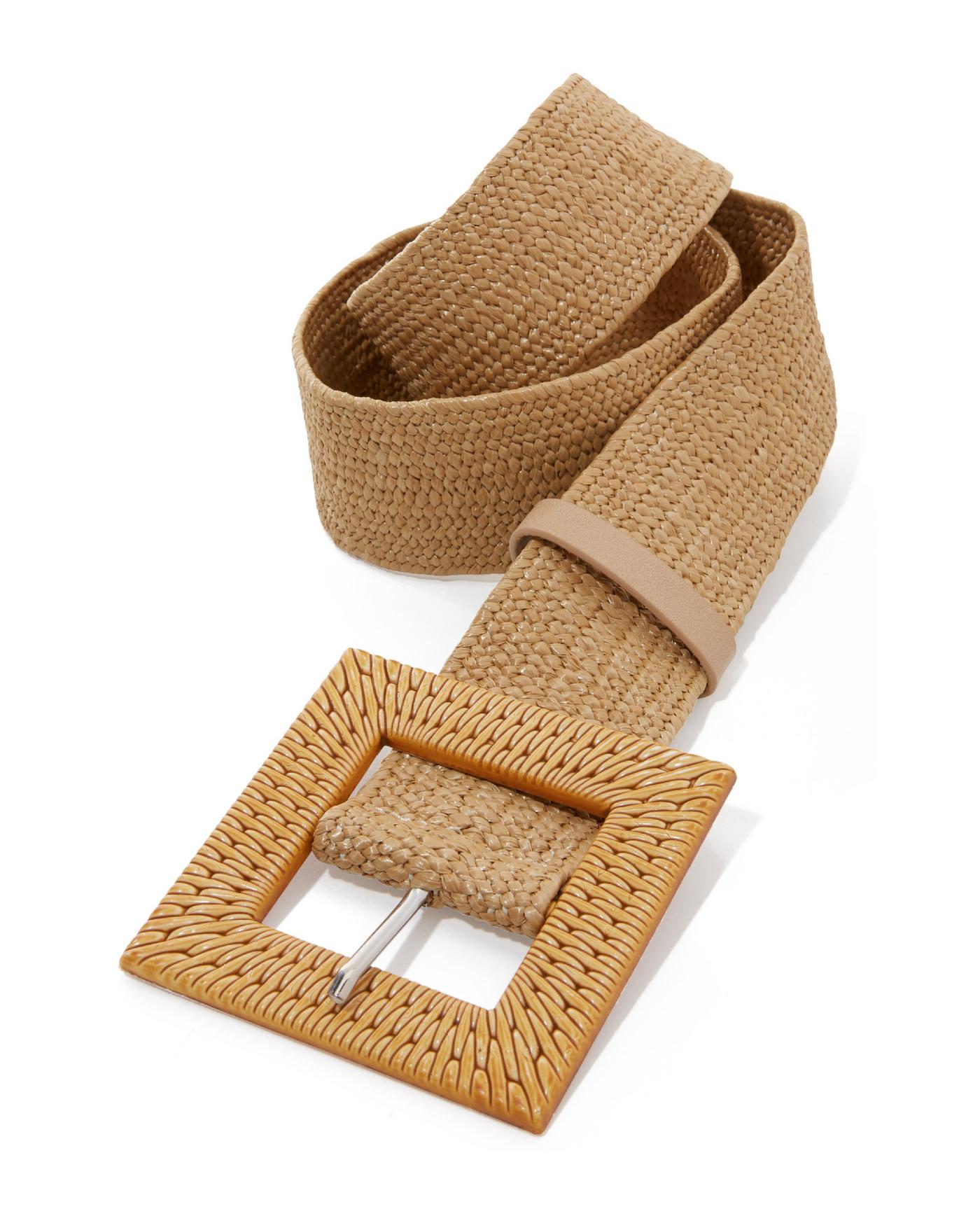 Raffia Straw Braided Elastic Statement Belt 70s Raffia and Leather Belt | 80s Hippie Boho Raffia Leather  main image 4
