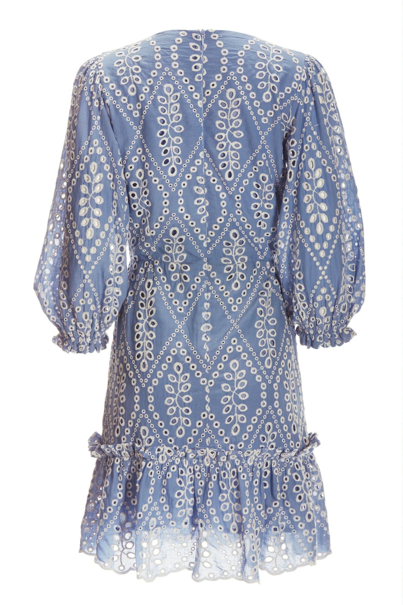Two Tone Eyelet Ruffle Flounce Dress - Blue/White | Boston