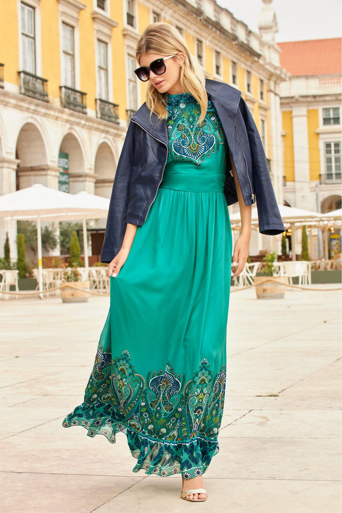 Paisley Print Ruffle High Neck Maxi Dress - Blue Multi | Boston Proper