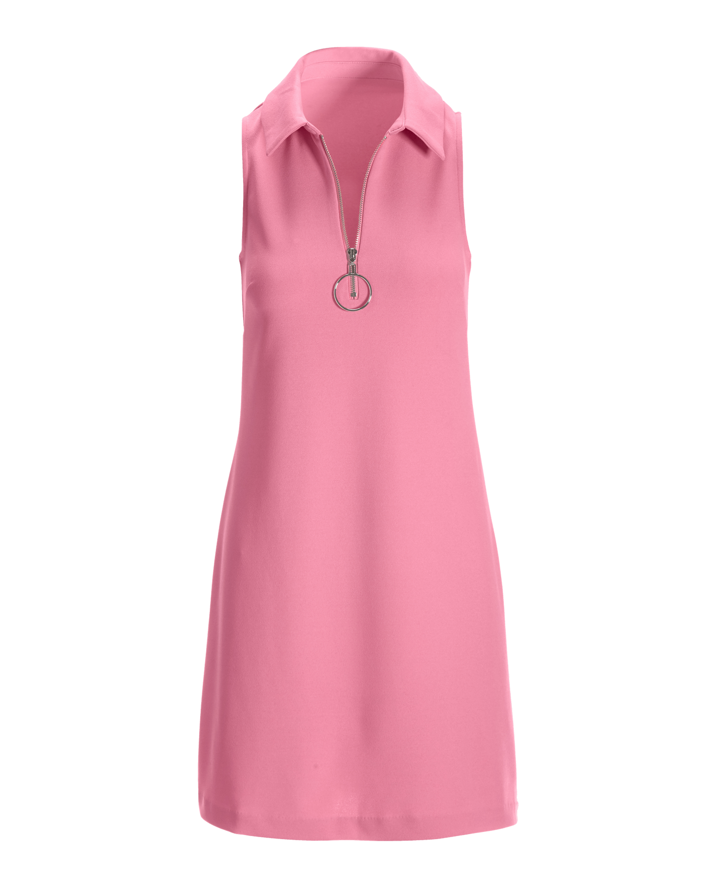 Solid Zippered Front Sleeveless Collared Dress - Sachet Pink