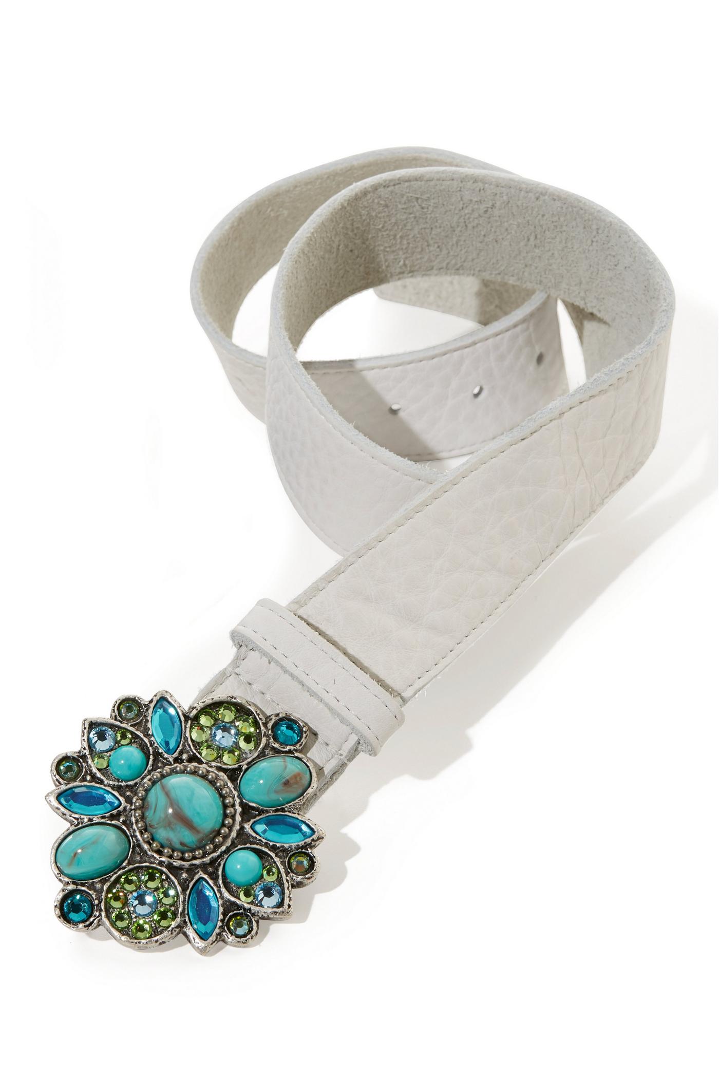 Turquoise Embellished Buckle Belt White | Boston Proper display picture 1