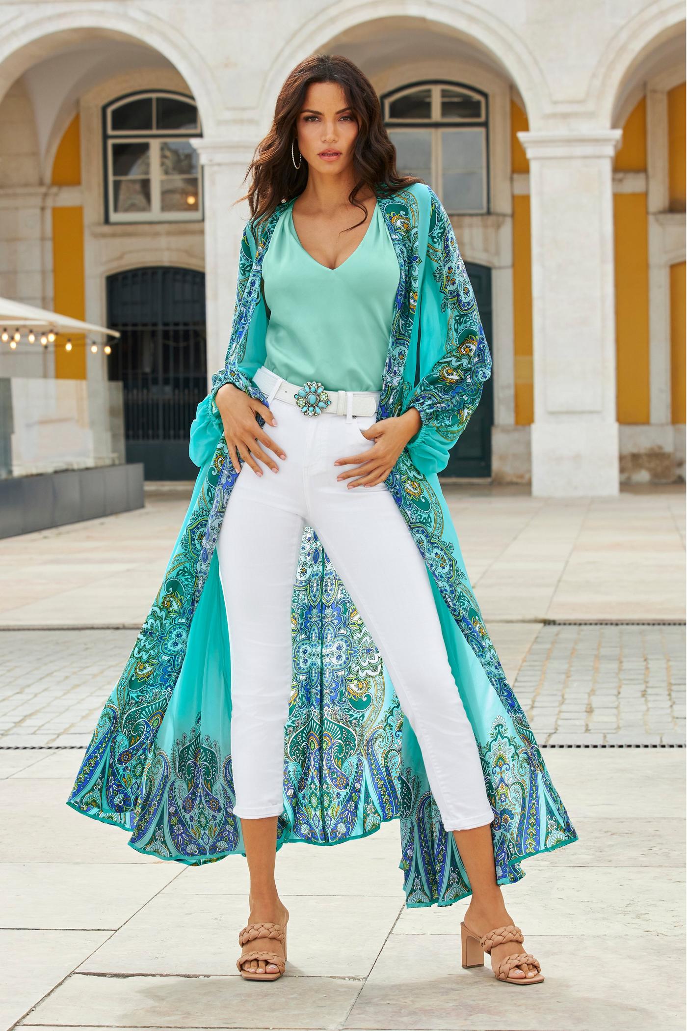 Turquoise Embellished Buckle Belt White | Boston Proper display picture 3