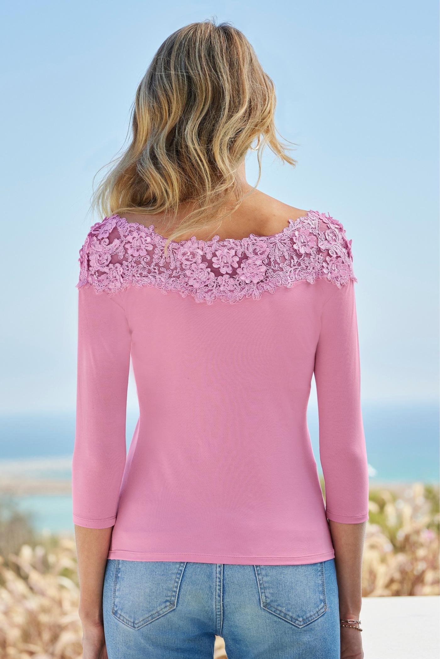 Lace Illusion Knit Top - Pink | Boston Proper