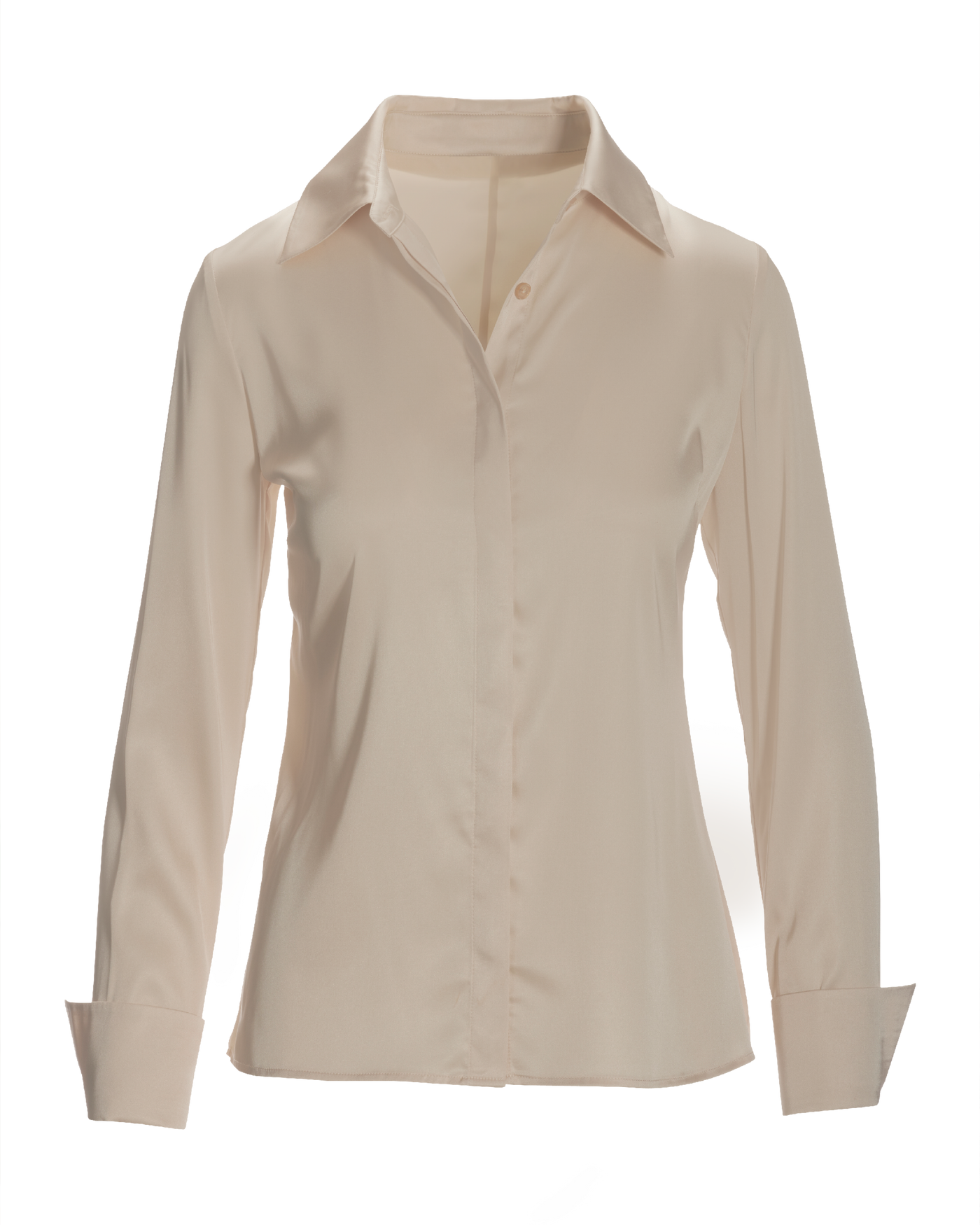 Sophia Button-Up Charmeuse Blouse Pearl