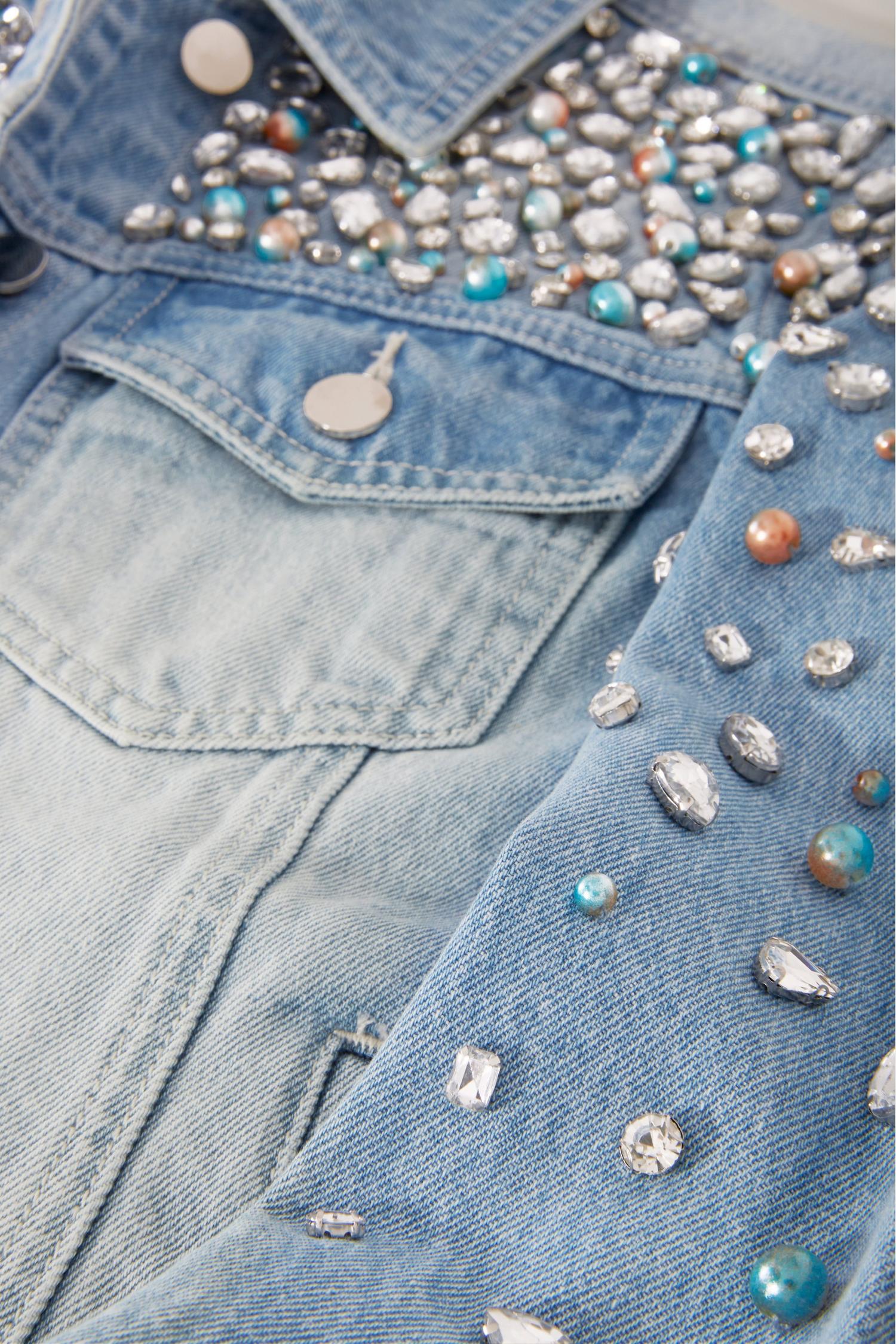 Pearl And Jewel Embellished Denim Jacket - Light Wash