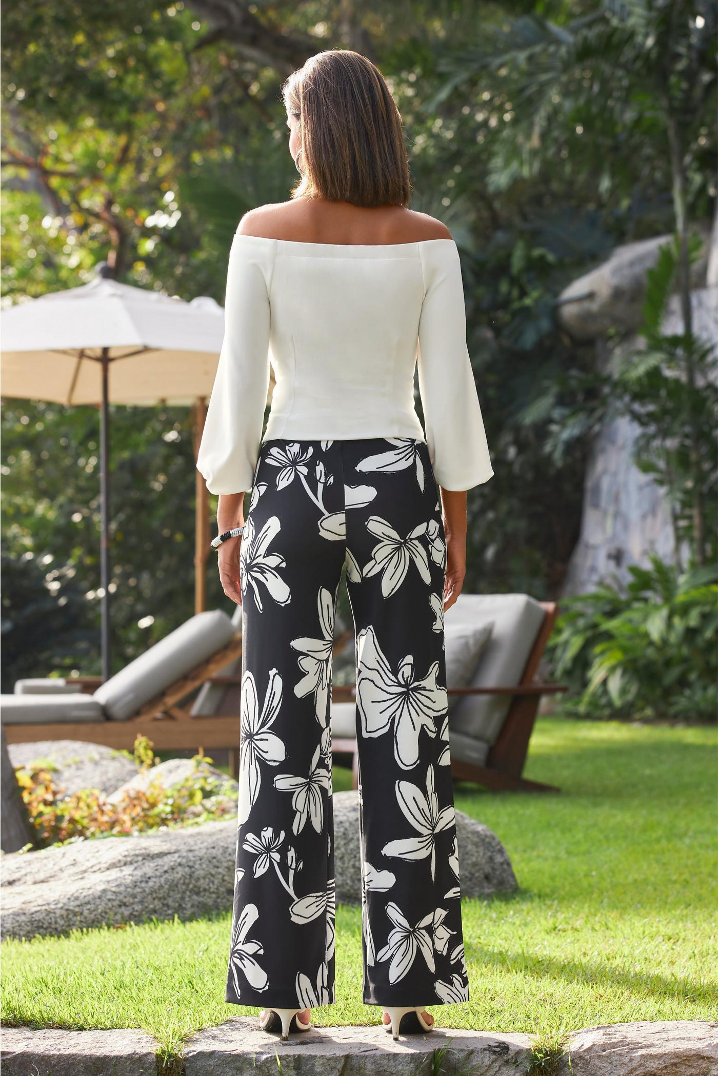 Beyond Travel High Rise Hibiscus Floral Palazzo Pant - Jet Black