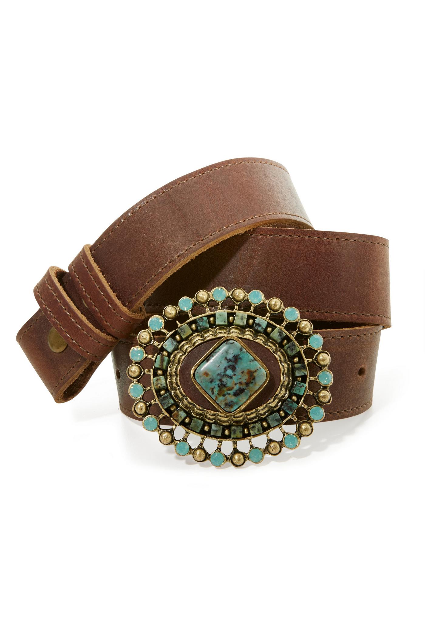 Turquoise Multi Stone Buckle Belt - Turquoise Multicolor 