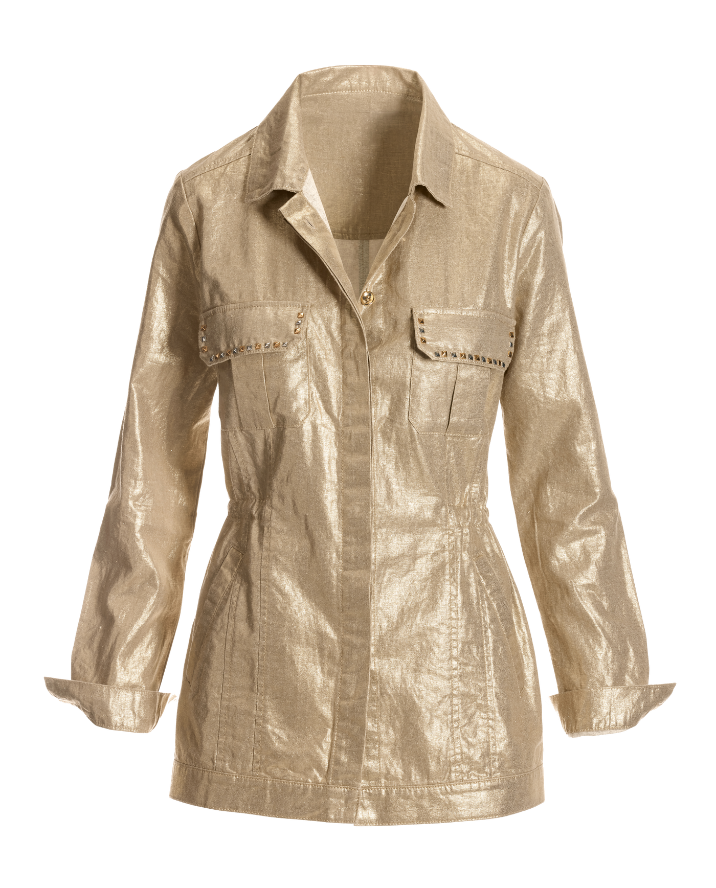 Metallic Brushed Linen Utility Jacket - Gold | Boston Proper