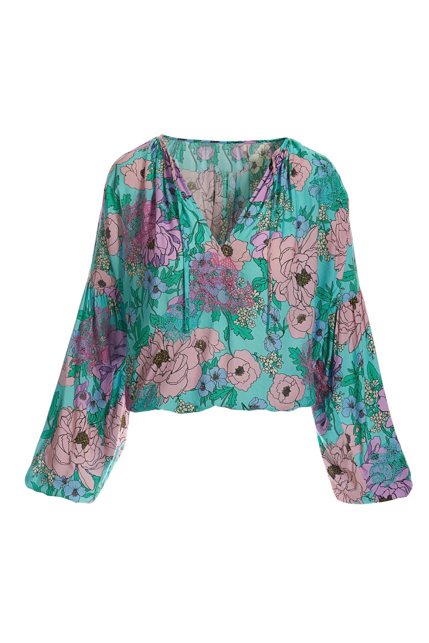 Verybrain/ベリーブレイン garden blouse Flowy Breezeway Georgette Blouse, Classic Red Lined Floral