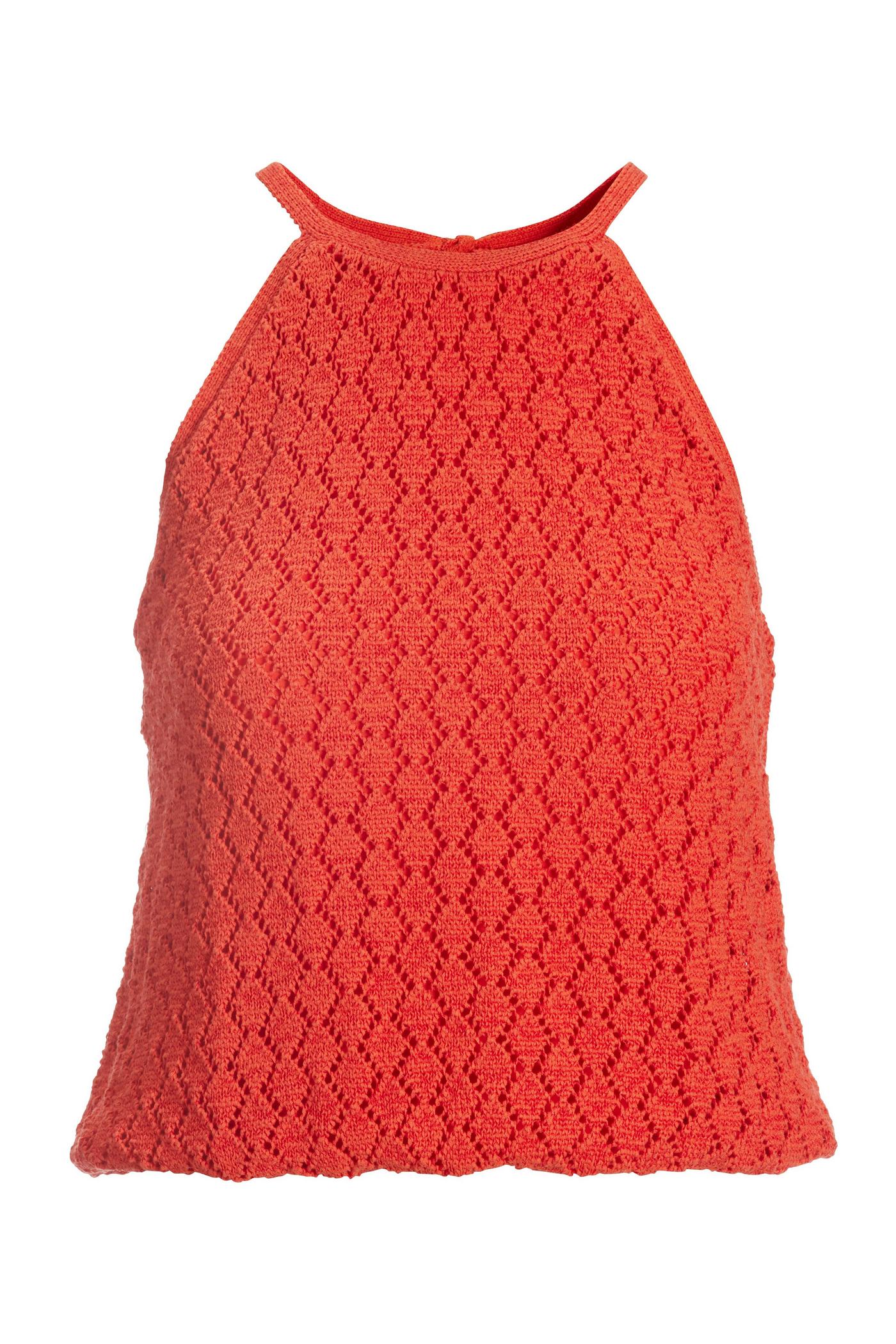 Crochet High Neck Tank Top - Hot Coral | Boston Proper