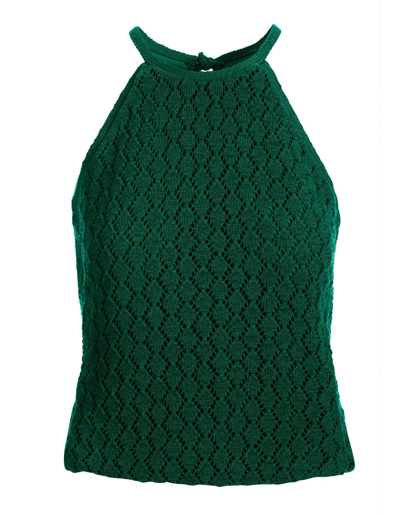 Crochet High Neck Tank Top Evergreen