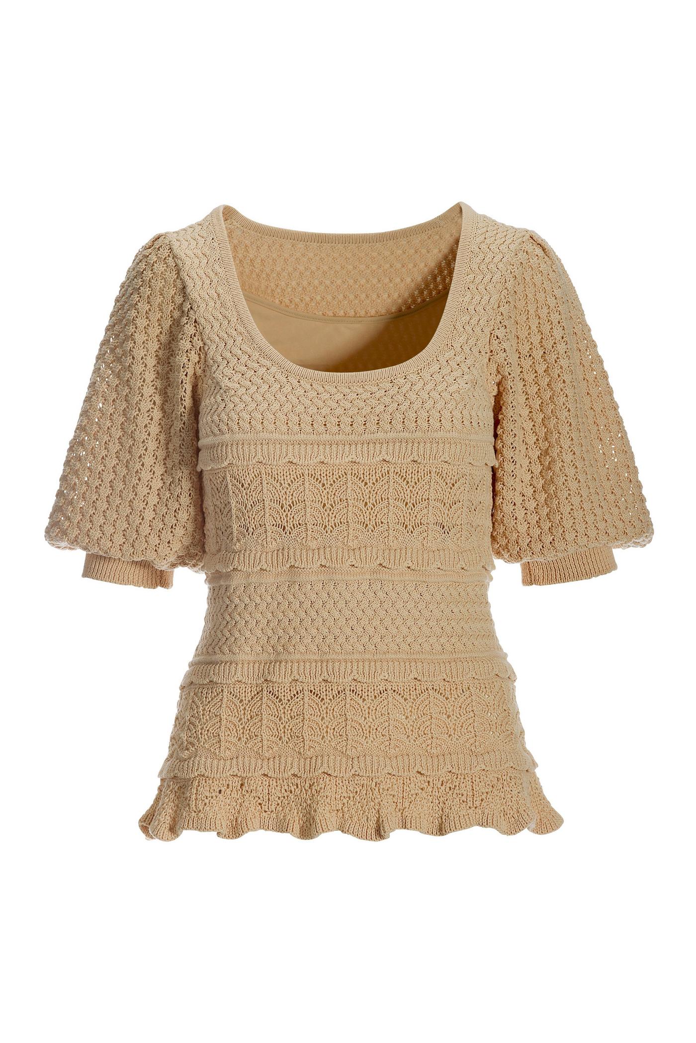 Crochet Detail Puff Sleeve Sweater - Ecru | Boston Proper