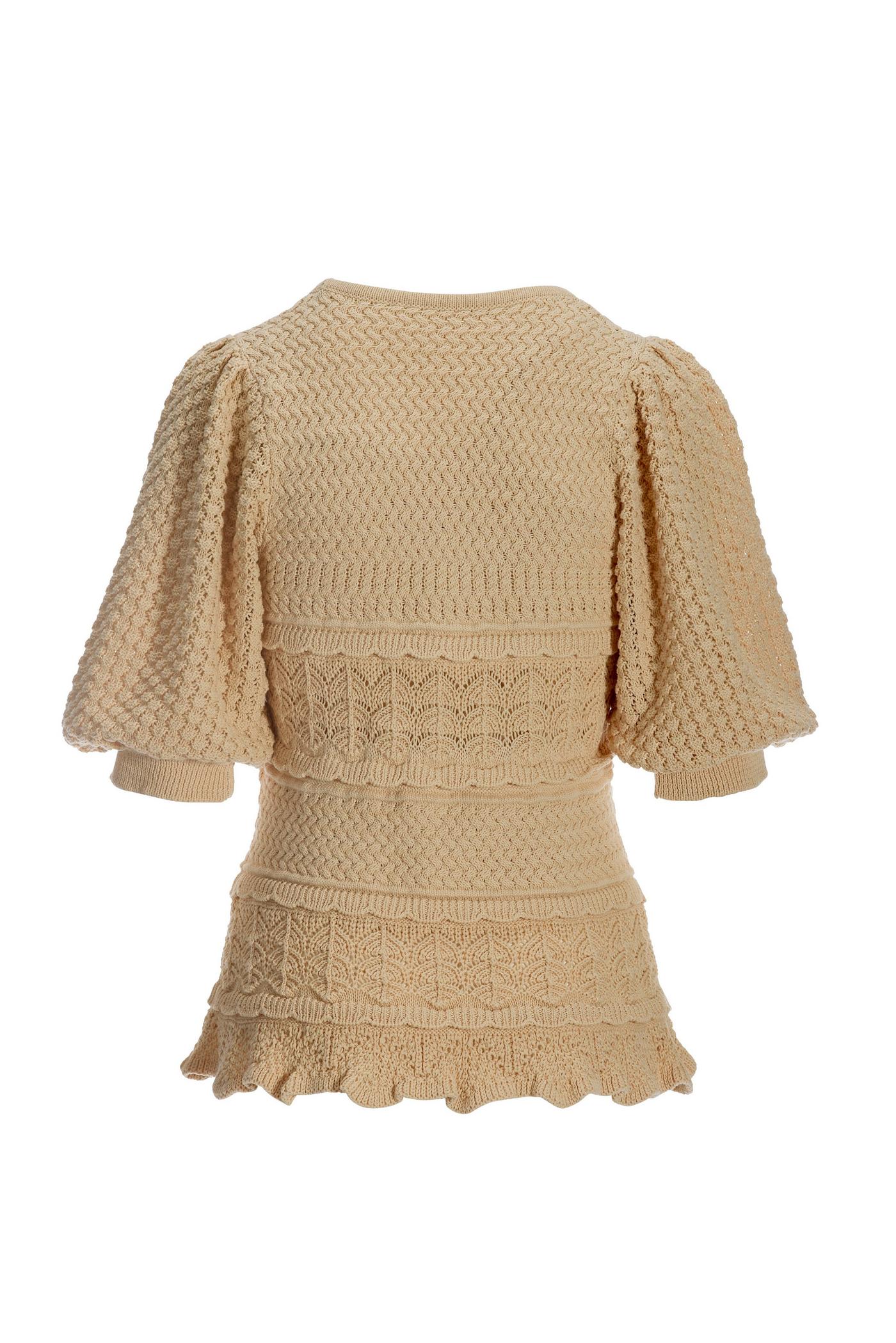 Crochet Detail Puff Sleeve Sweater - Ecru | Boston Proper