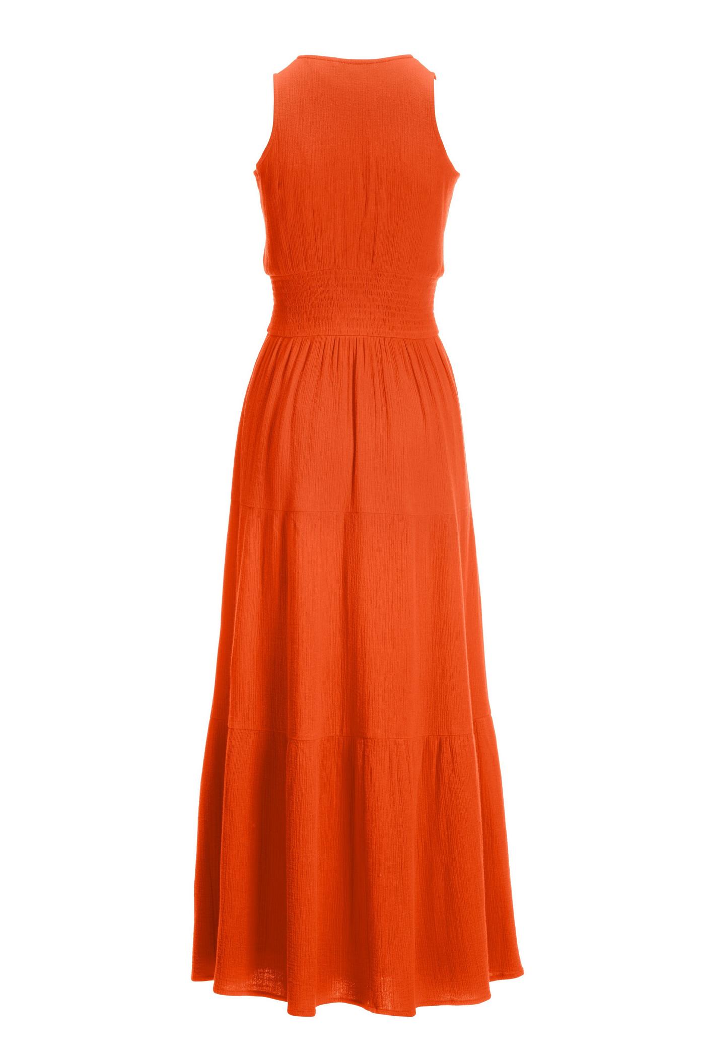 knee length dresses for ladies Red Cotton Smocked Maxi Dress
