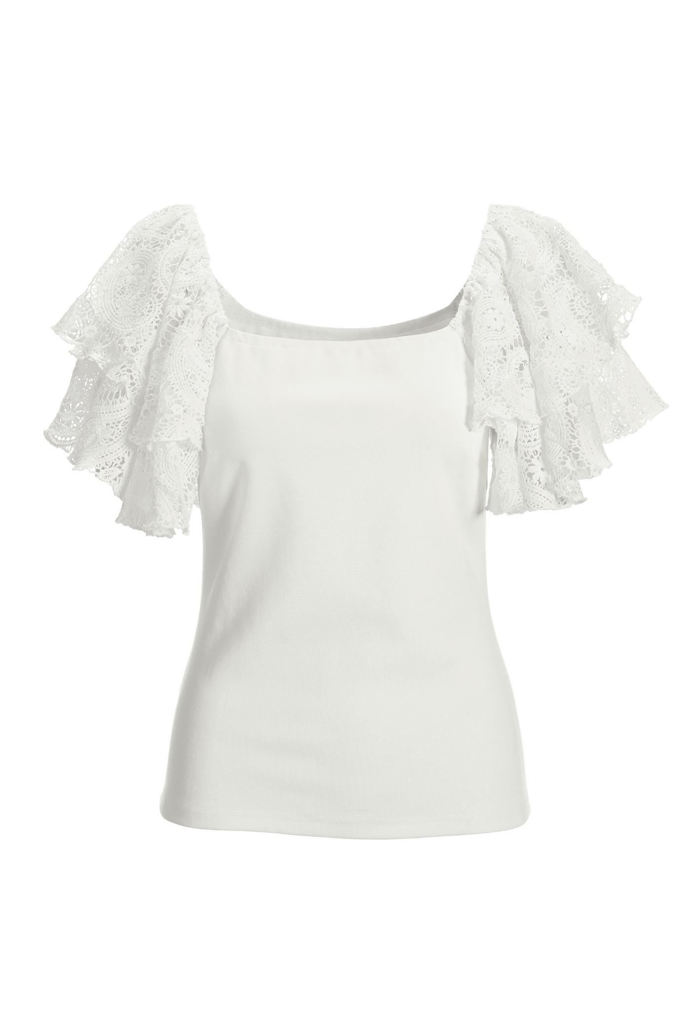 SAHAV White Open Front deals Top Laces Ruffle Sleeves Size M.