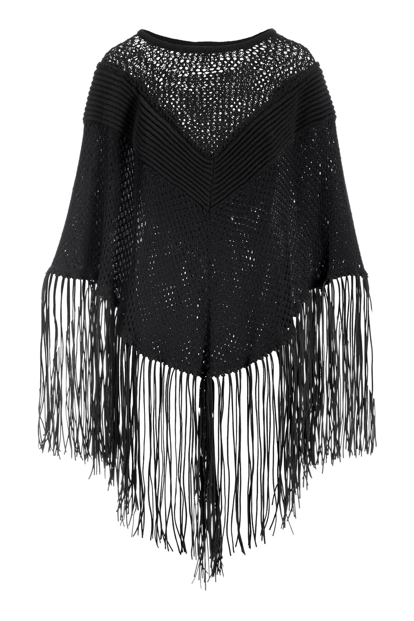Faux Suede Fringe Poncho - Black | Boston Proper
