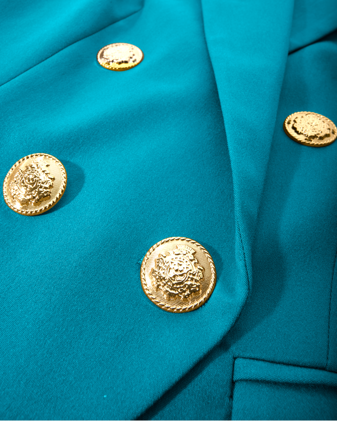 balmain sleeveless blazer dress turquoise gold buttons Victoria Gold Button Double Breasted Tailored Blazer