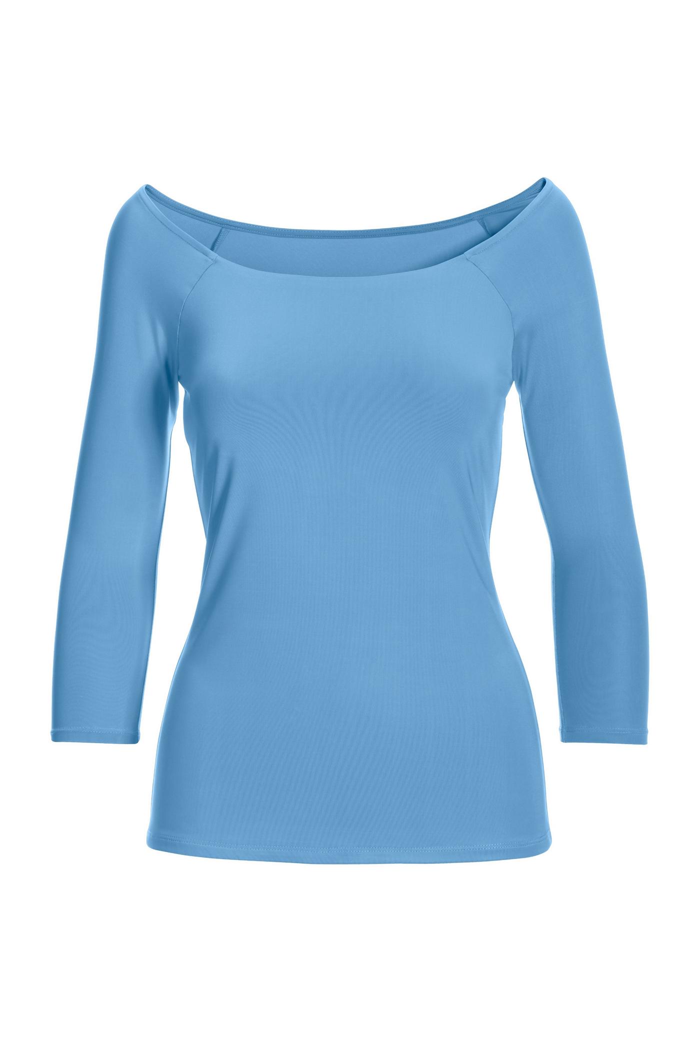 Boat Neck Three Quarter Sleeve Sculpting Top - Sky Blue | Boston Proper Boat Neck Three Quarter Sleeve Sculpting Top - Sky Blue | Boston Proper