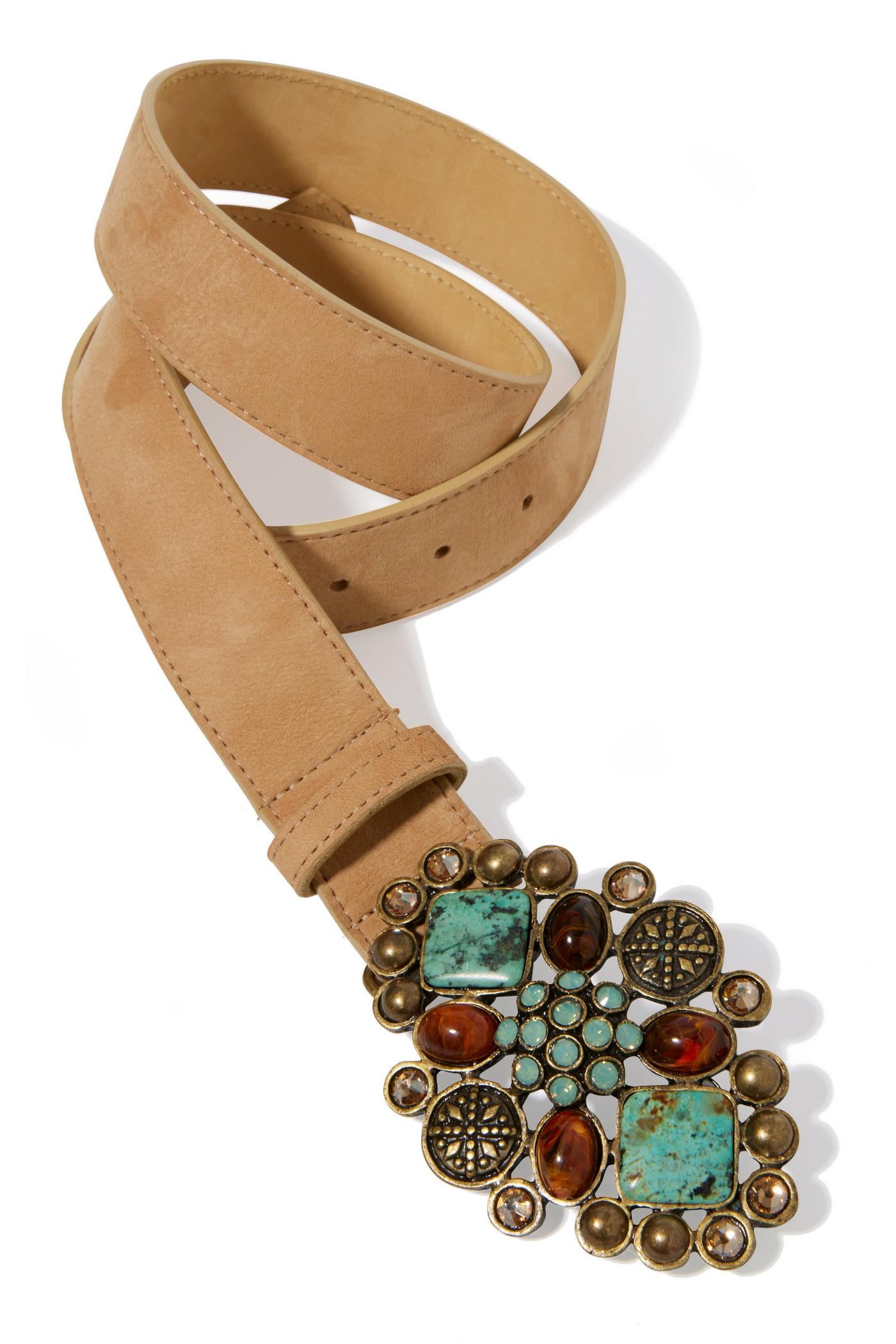 Leatherock Brown Suede Belt with Multicolor Gemstone Buckle Leatherock Brown Leather Belt with Embellished Stone & Brass  main image 4