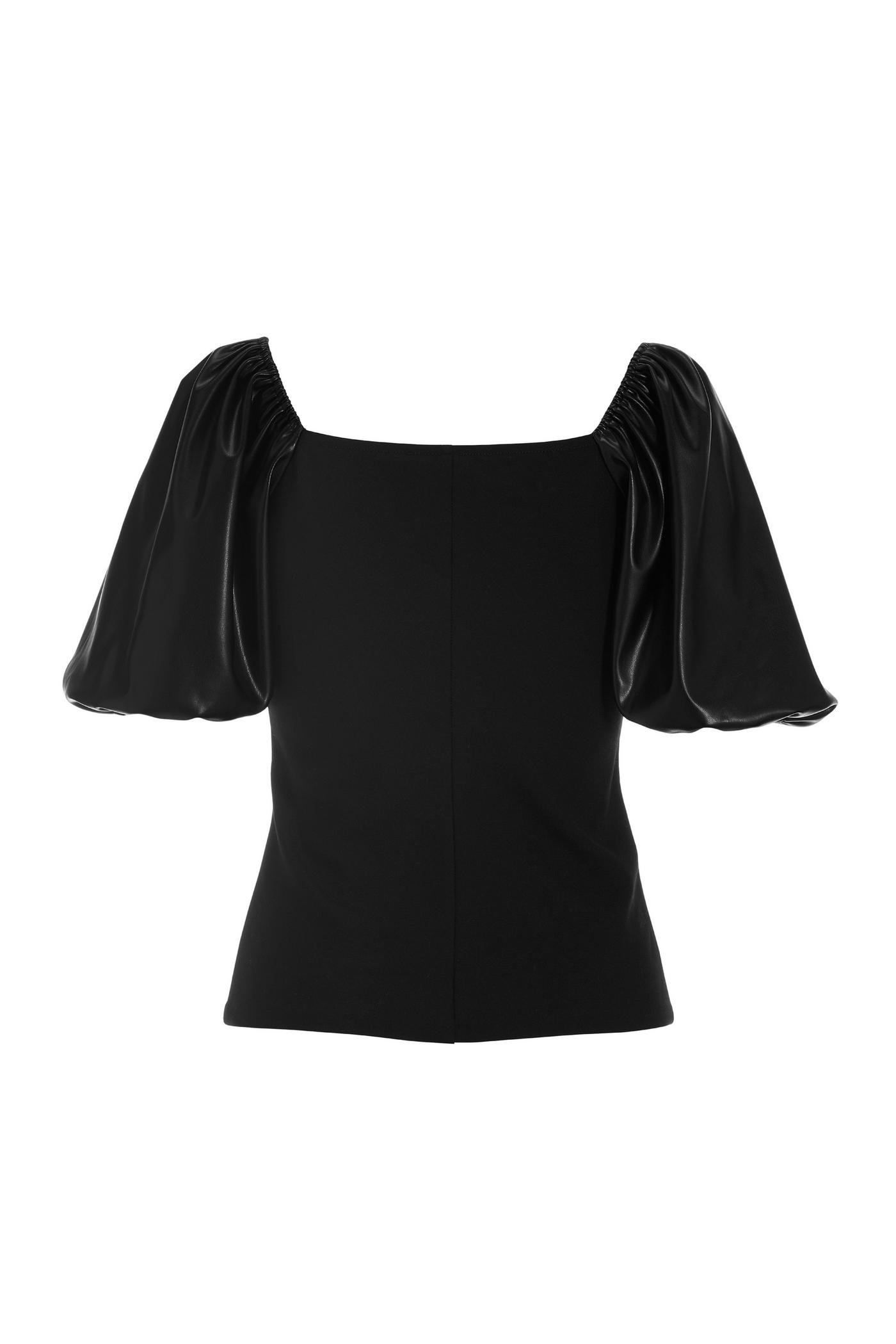 Faux Leather Square Neck Puff Sleeve Top - Black | Boston Proper