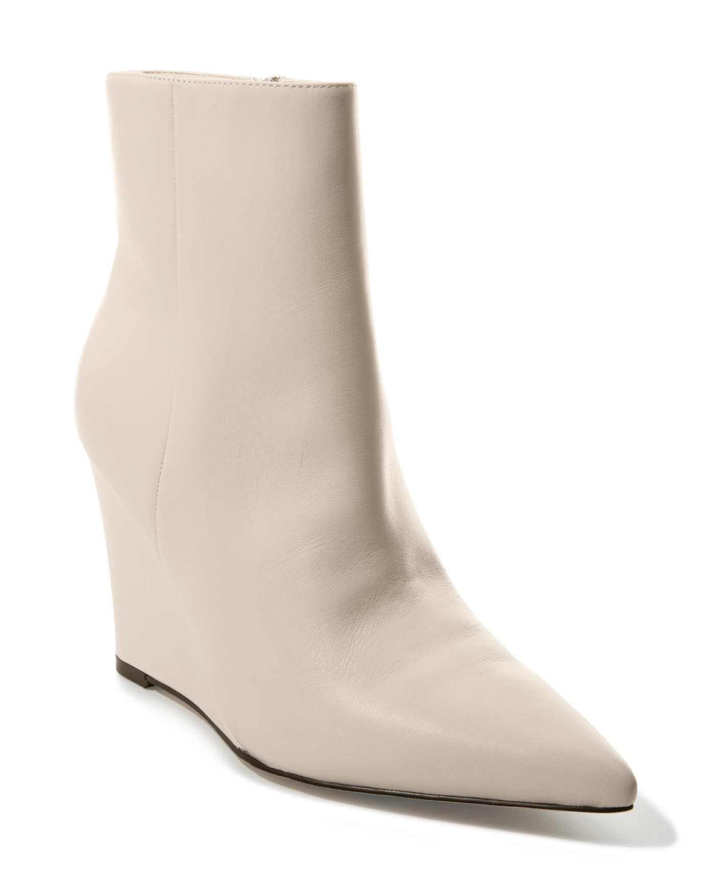 Side Zippered Wedge Bootie White