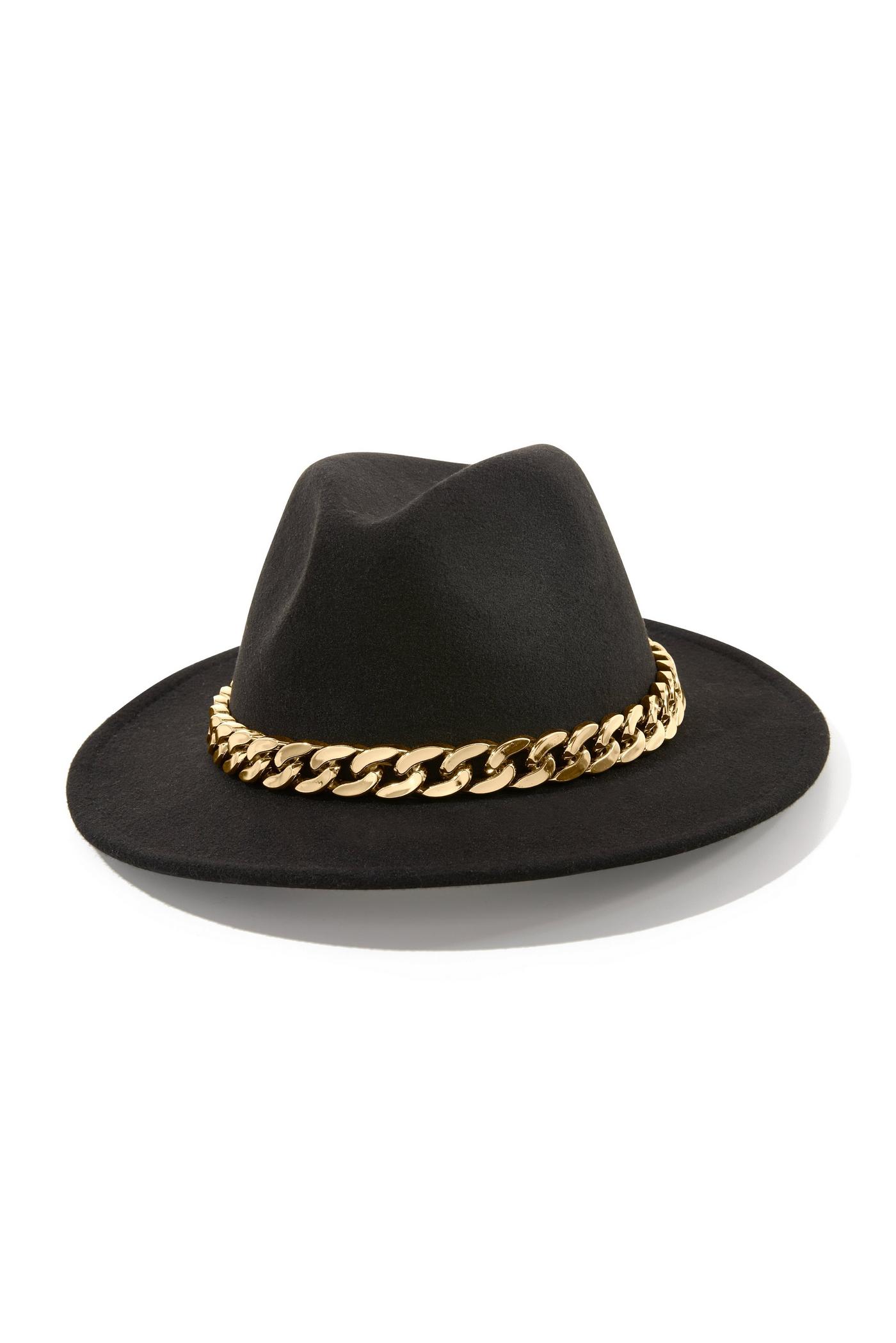 Chain Wide Brim Hat - Black/Gold | Boston Proper