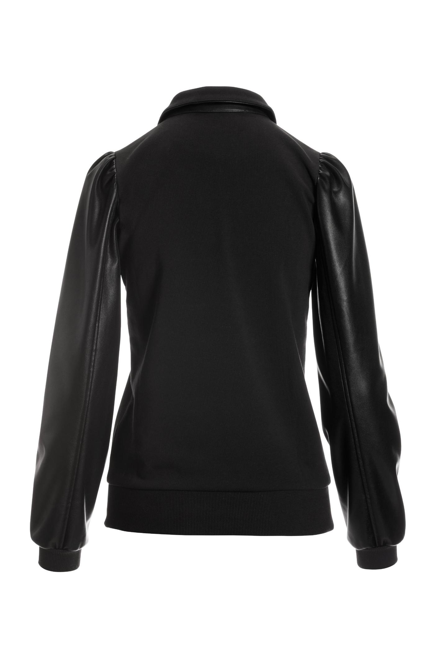 Faux Leather Sleeve Sweatshirt - Black | Boston Proper